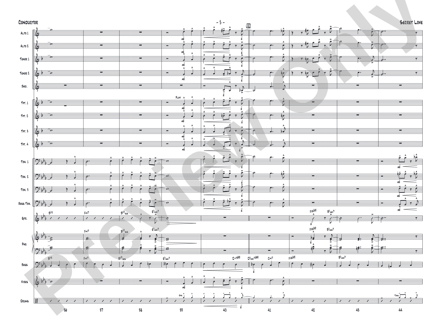 Secret Love: Jazz Ensemble Conductor Score & Parts