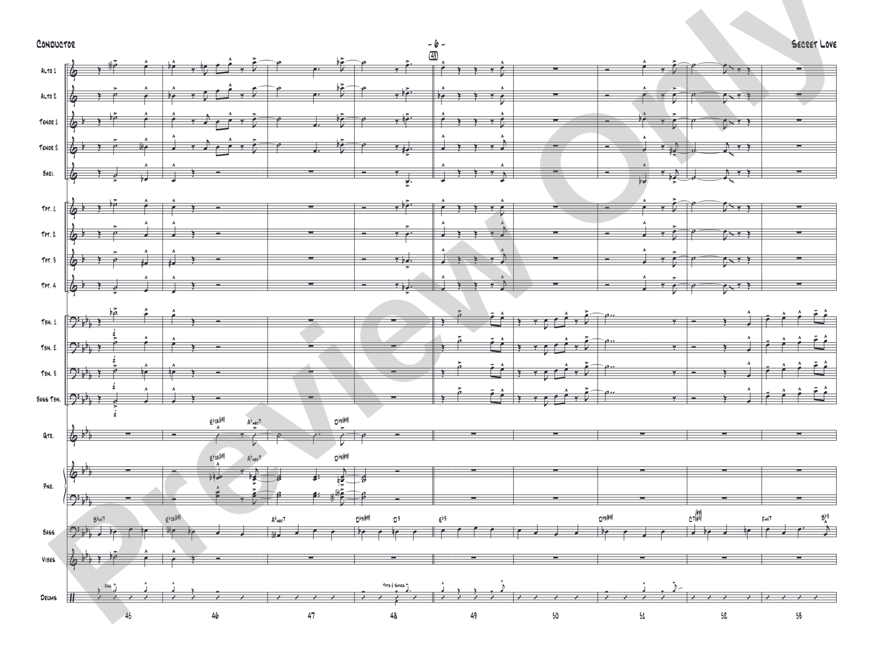 Secret Love: Jazz Ensemble Conductor Score & Parts