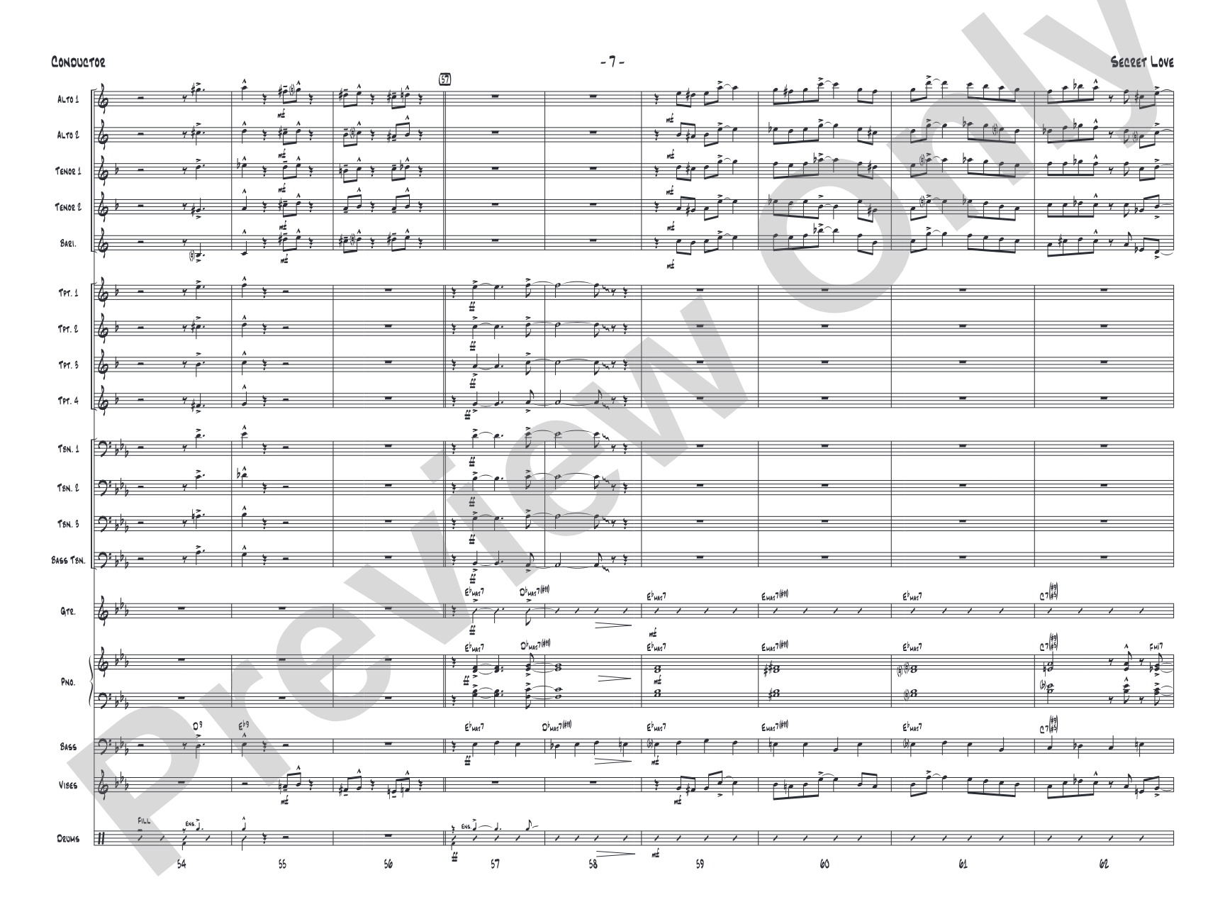 Secret Love: Jazz Ensemble Conductor Score & Parts