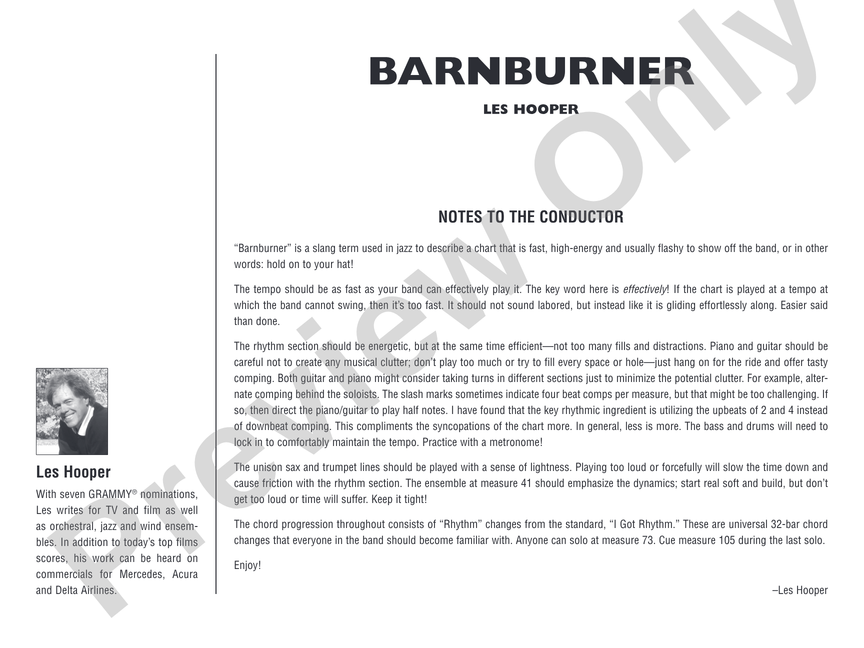 Barnburner: Jazz Ensemble Conductor Score & Parts