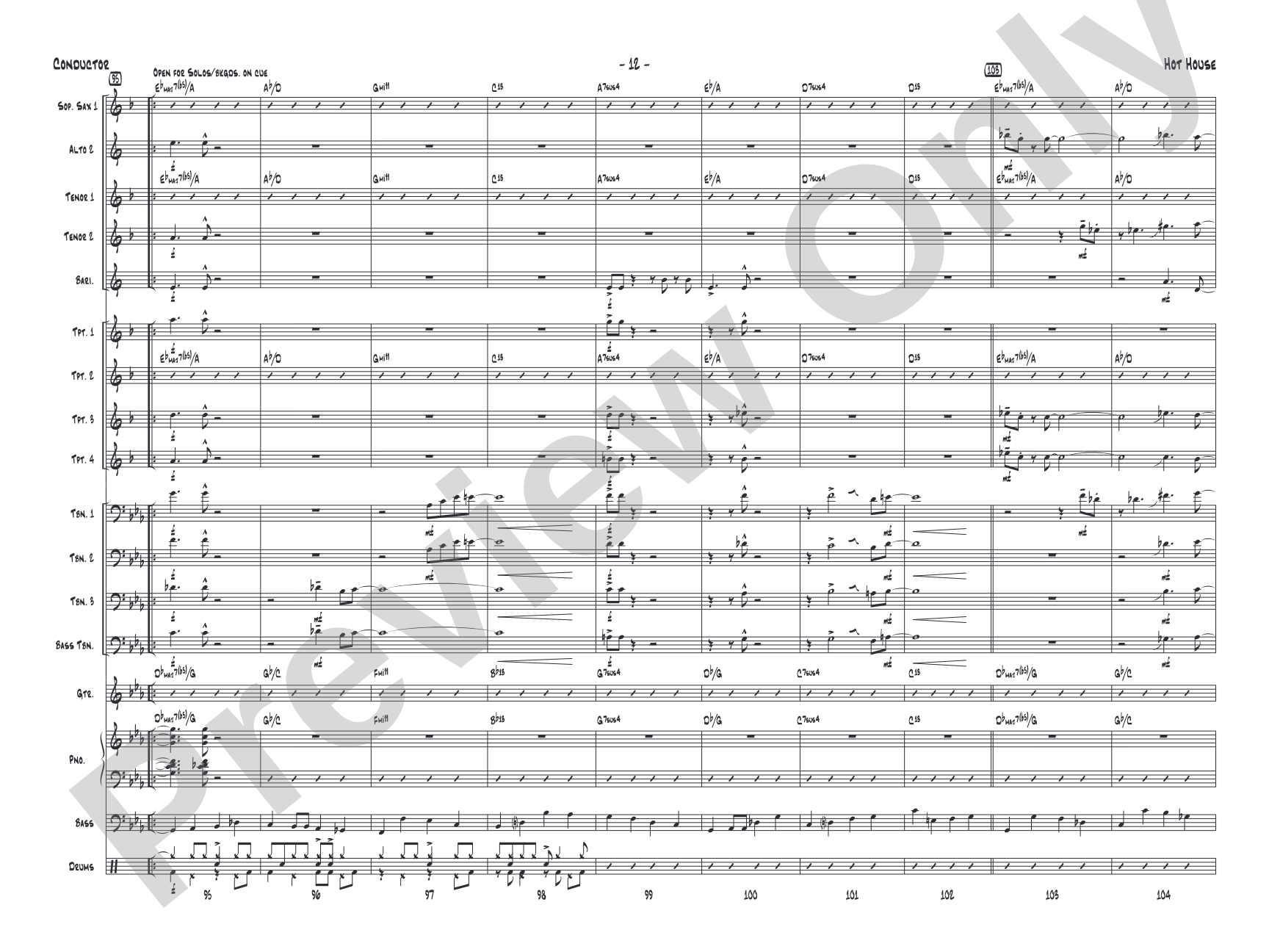 Hot House: Jazz Ensemble Conductor Score & Parts