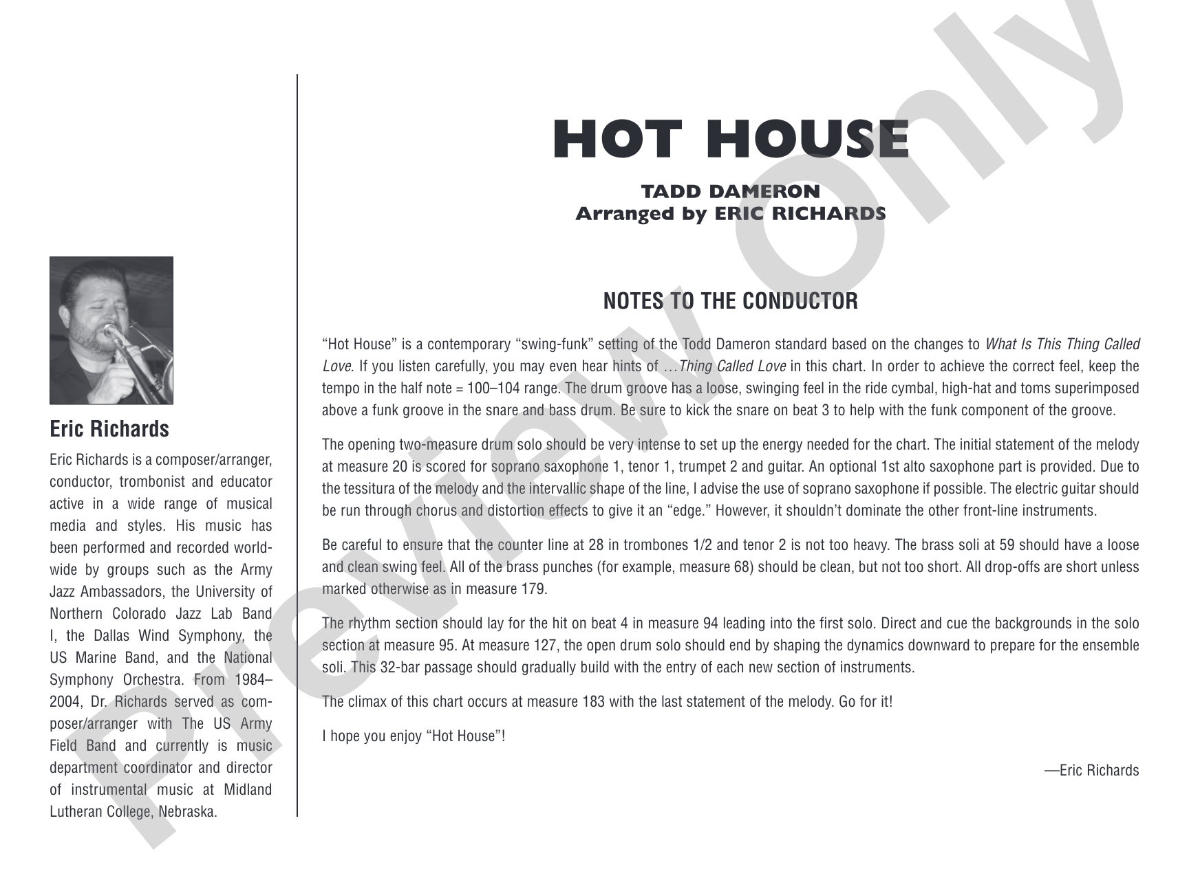 Hot House: Jazz Ensemble Conductor Score & Parts