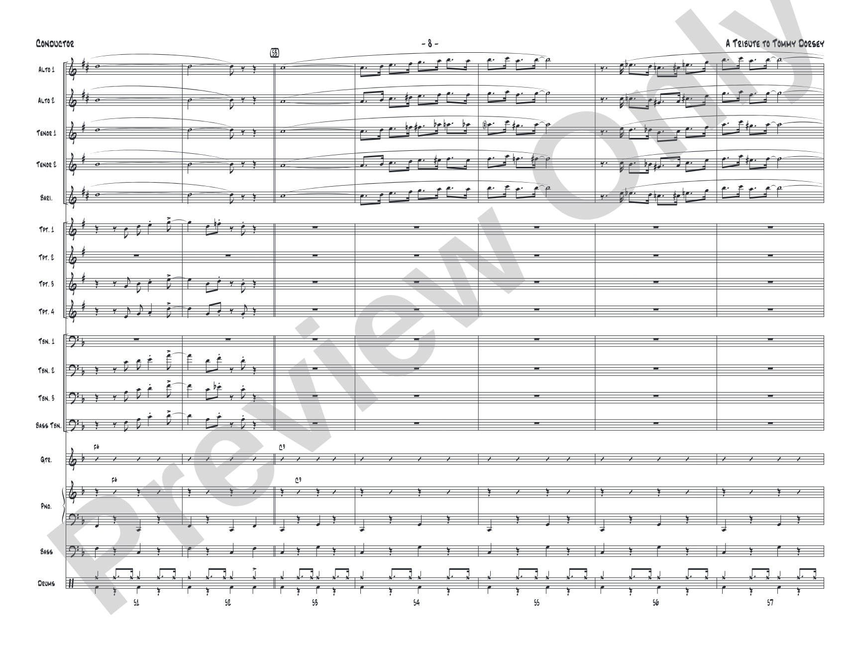 A Tribute to Tommy Dorsey: Jazz Ensemble Conductor Score & Parts