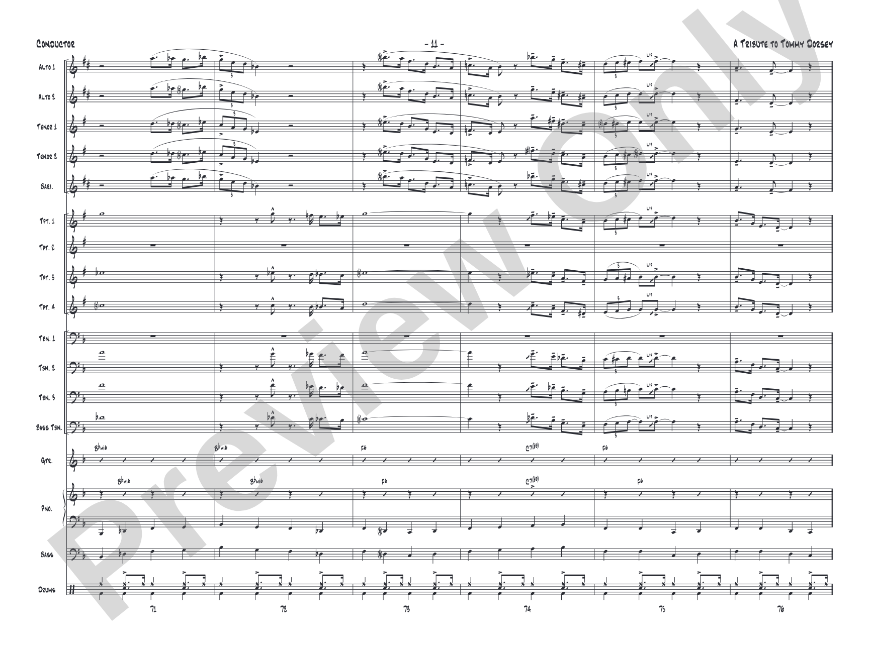 A Tribute to Tommy Dorsey: Jazz Ensemble Conductor Score & Parts