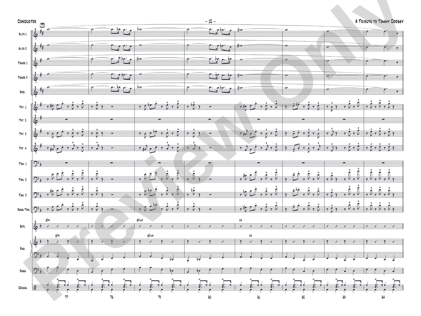 A Tribute to Tommy Dorsey: Jazz Ensemble Conductor Score & Parts