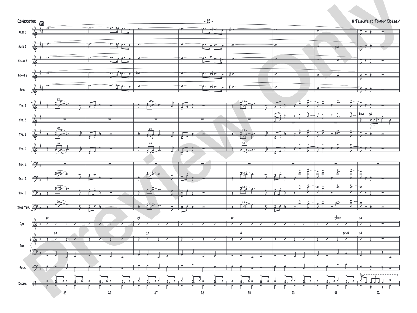 A Tribute to Tommy Dorsey: Jazz Ensemble Conductor Score & Parts