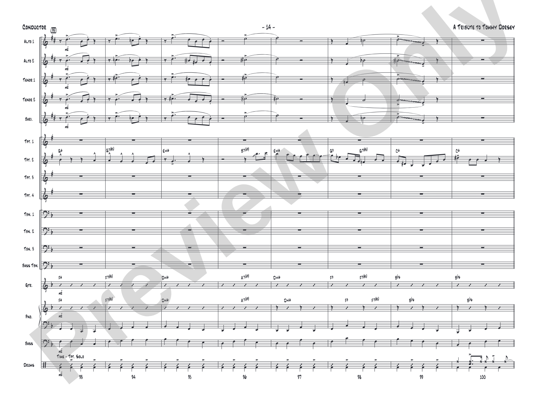A Tribute to Tommy Dorsey: Jazz Ensemble Conductor Score & Parts