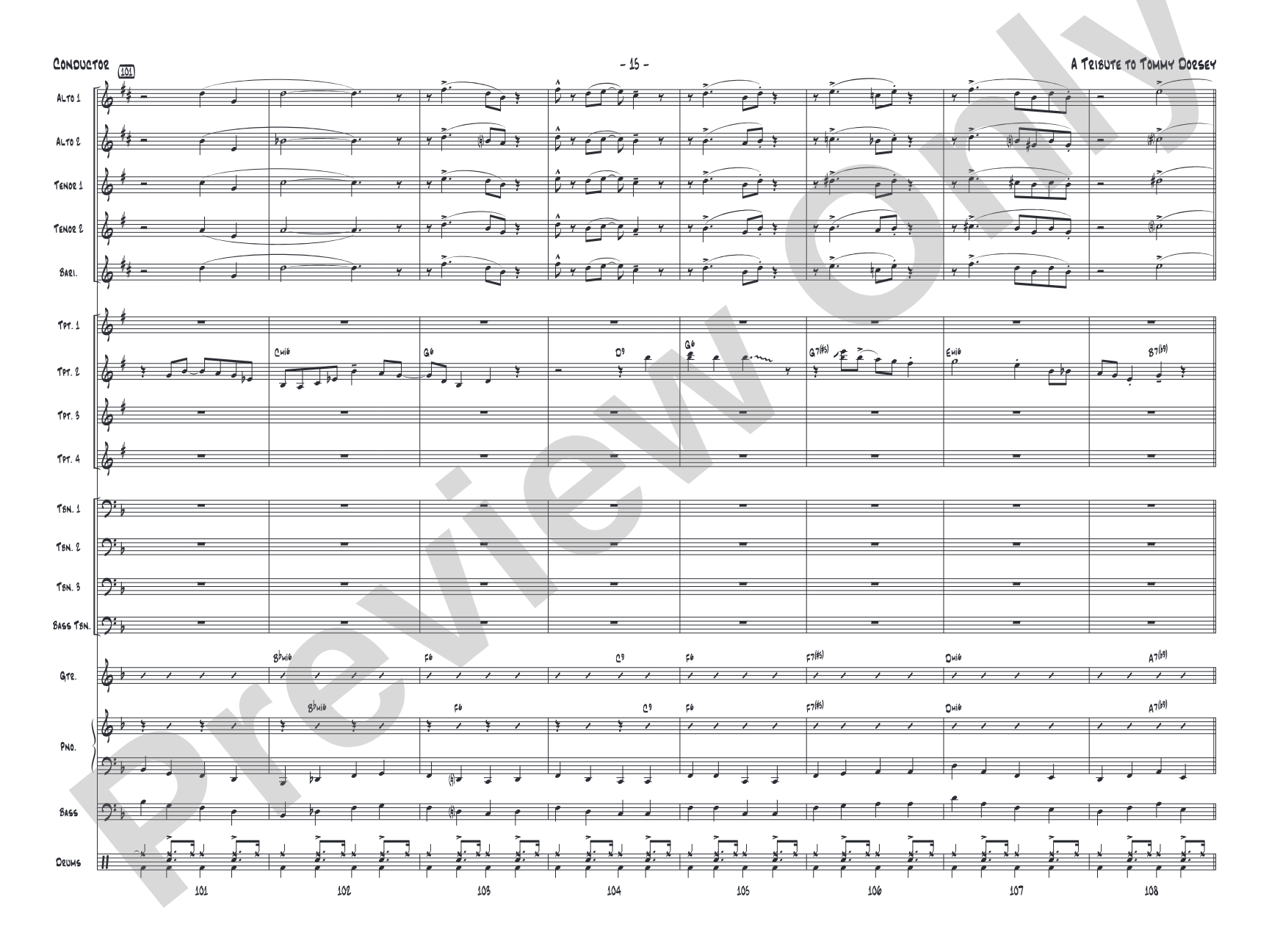 A Tribute to Tommy Dorsey: Jazz Ensemble Conductor Score & Parts