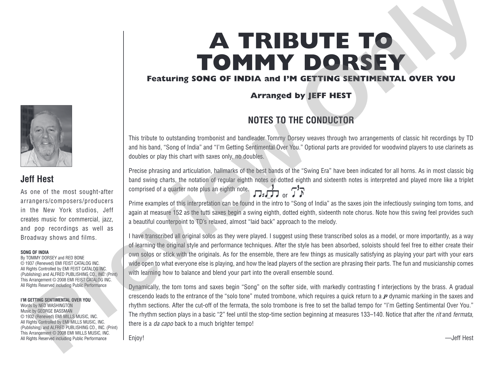 A Tribute to Tommy Dorsey: Jazz Ensemble Conductor Score & Parts