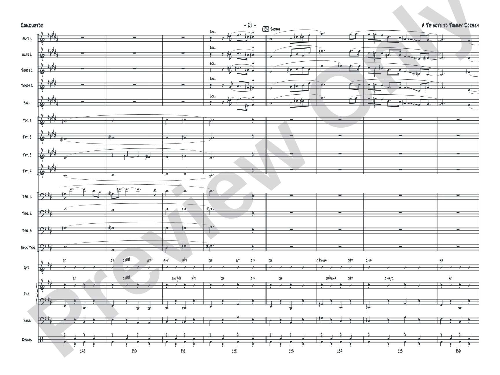 A Tribute to Tommy Dorsey: Jazz Ensemble Conductor Score & Parts