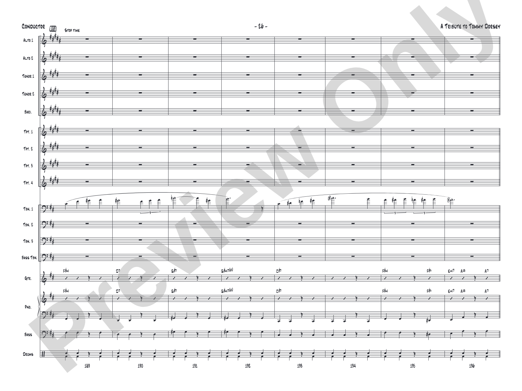 A Tribute to Tommy Dorsey: Jazz Ensemble Conductor Score & Parts