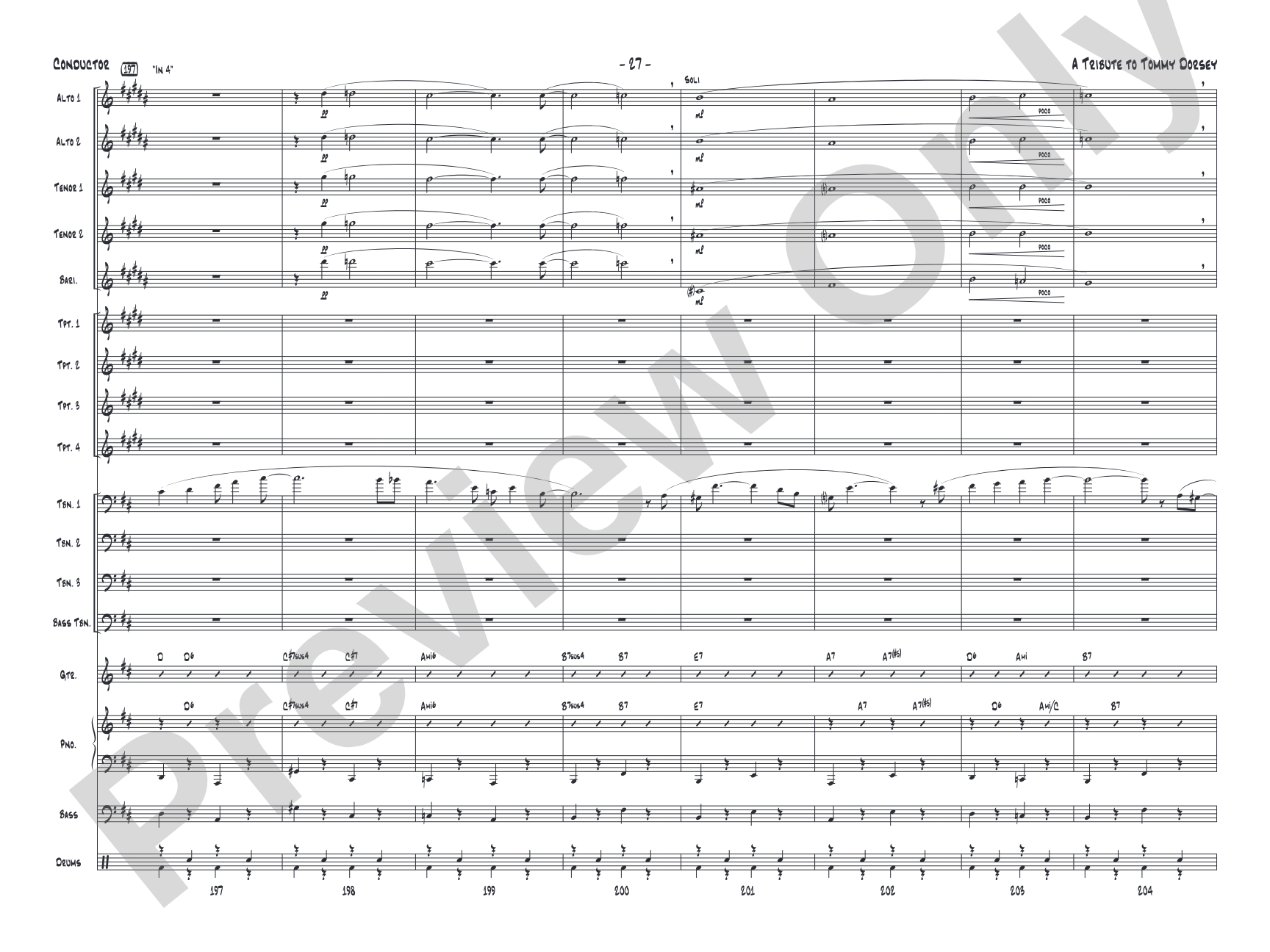 A Tribute to Tommy Dorsey: Jazz Ensemble Conductor Score & Parts
