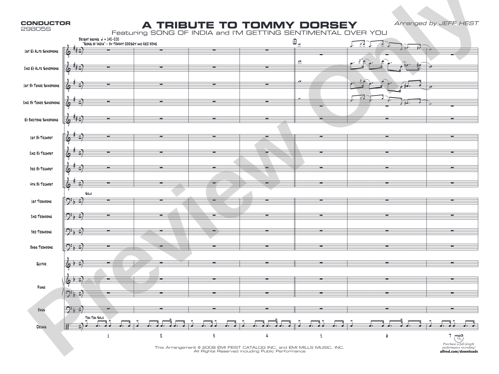 A Tribute to Tommy Dorsey: Jazz Ensemble Conductor Score & Parts