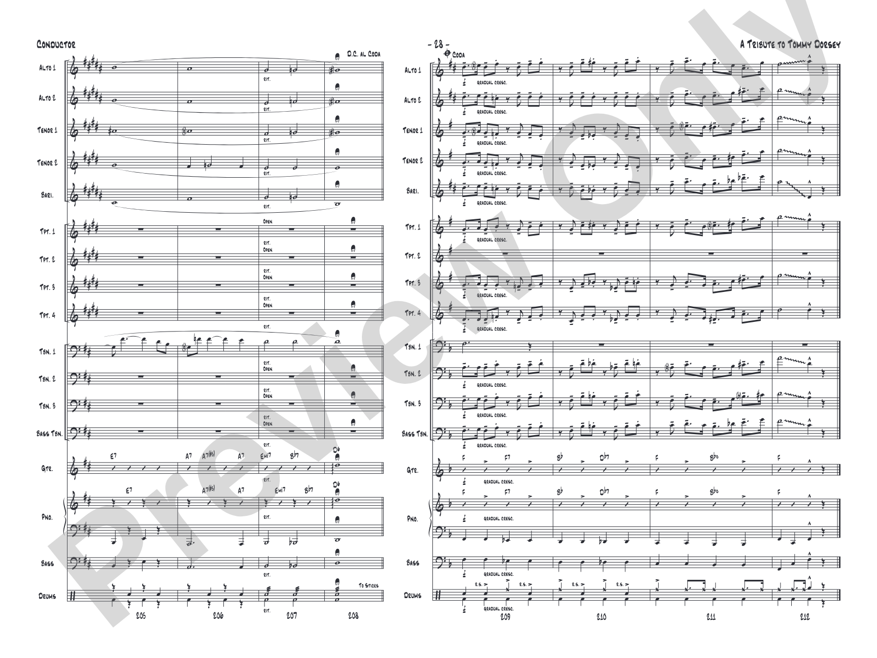 A Tribute to Tommy Dorsey: Jazz Ensemble Conductor Score & Parts