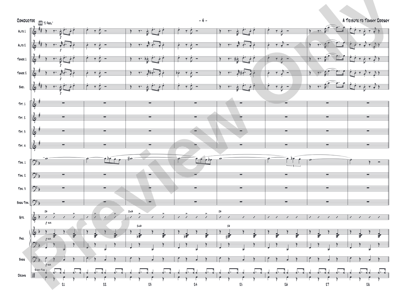 A Tribute to Tommy Dorsey: Jazz Ensemble Conductor Score & Parts