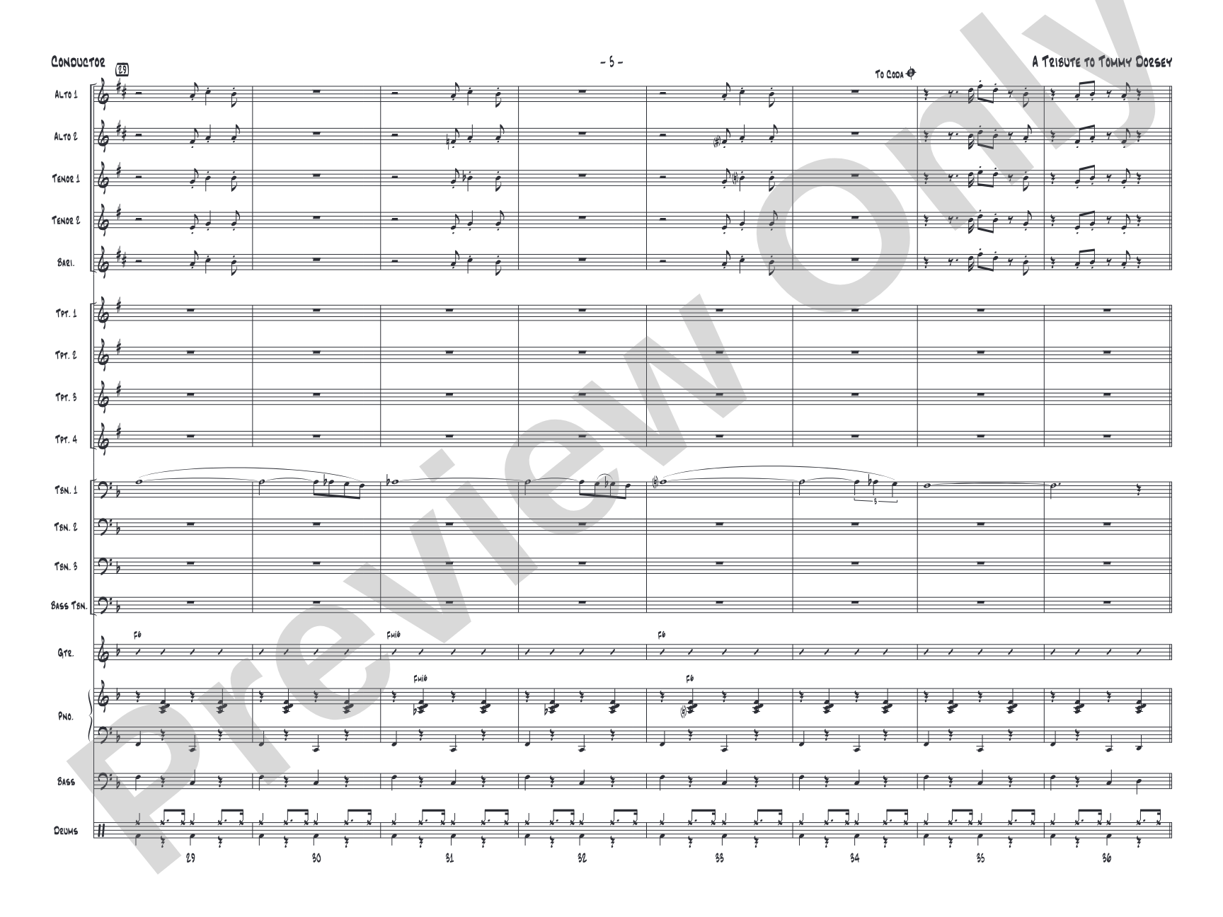 A Tribute to Tommy Dorsey: Jazz Ensemble Conductor Score & Parts
