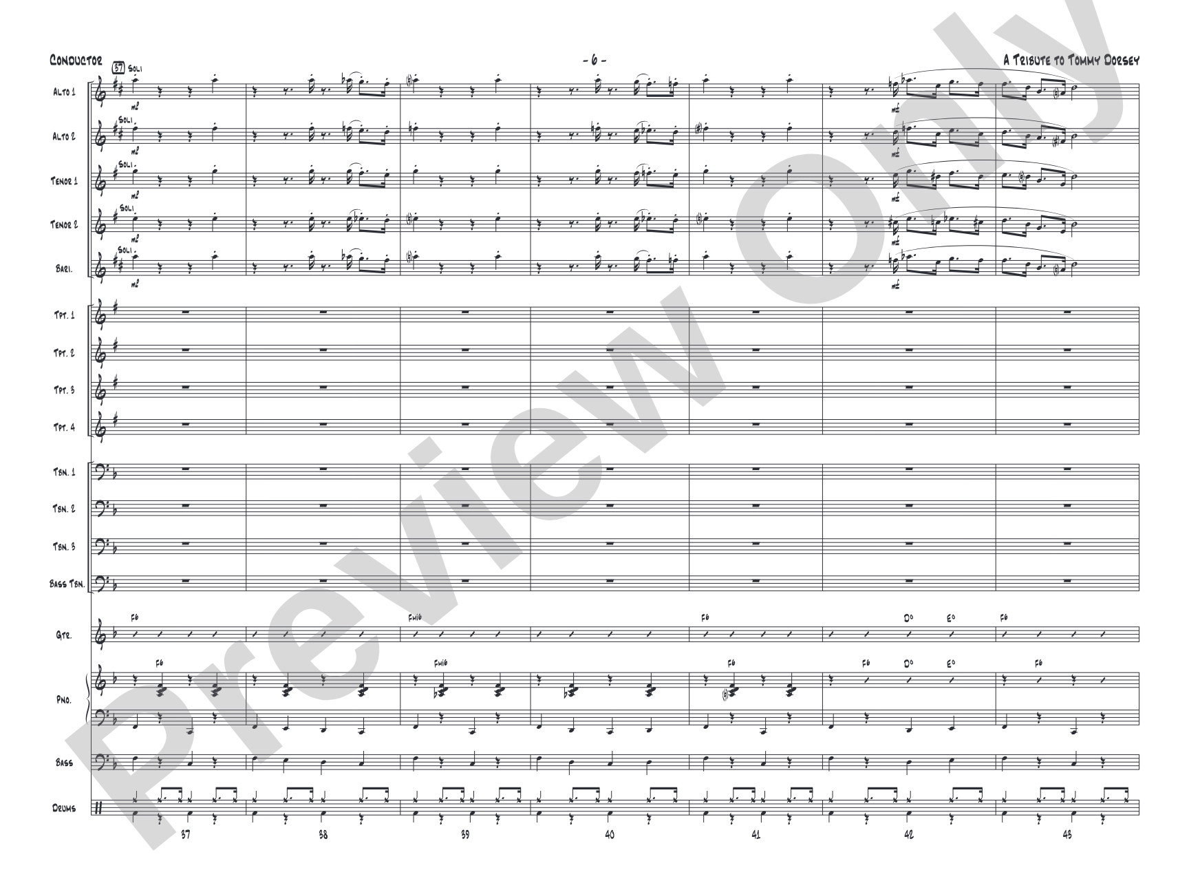 A Tribute to Tommy Dorsey: Jazz Ensemble Conductor Score & Parts
