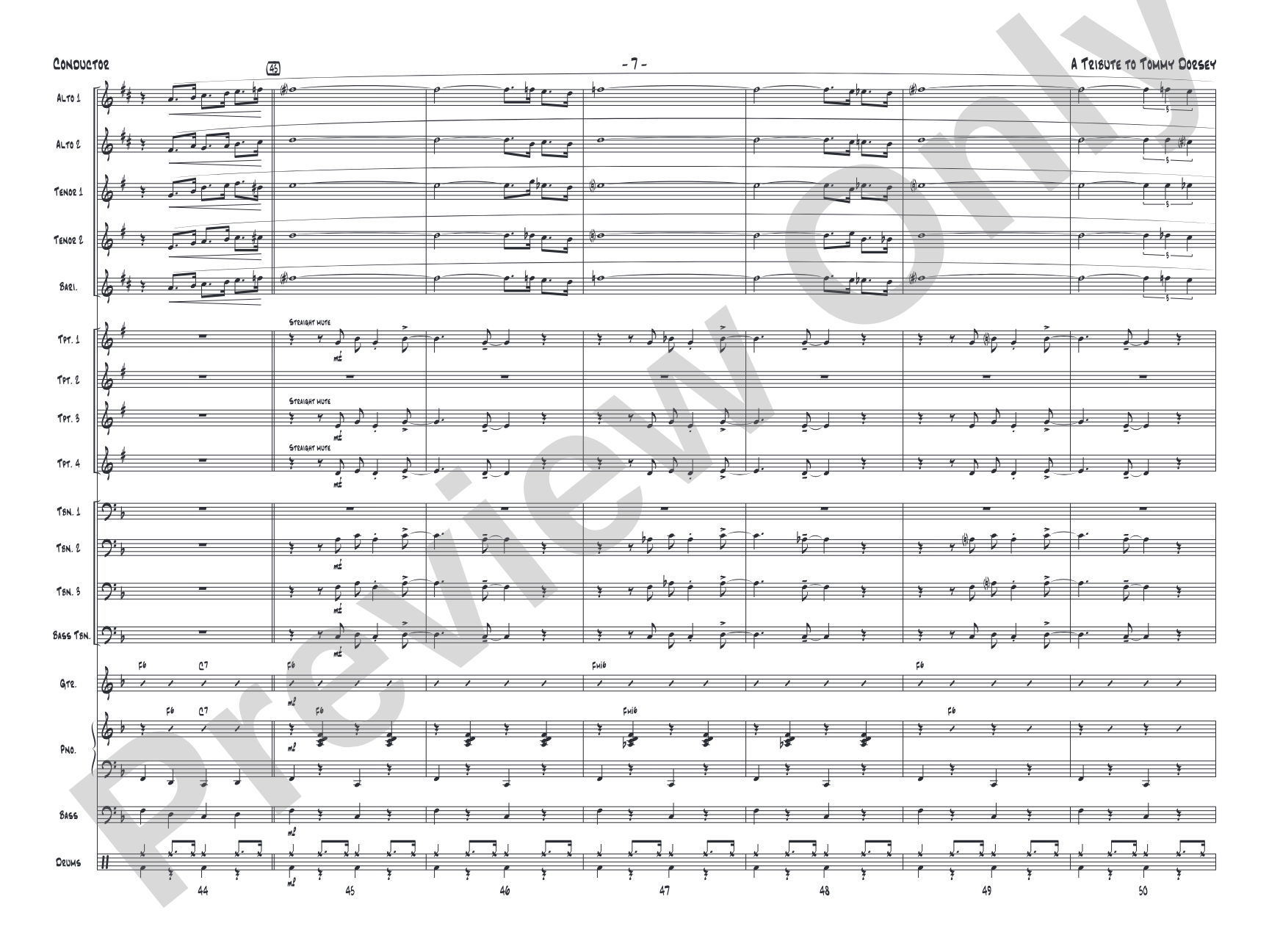 A Tribute to Tommy Dorsey: Jazz Ensemble Conductor Score & Parts