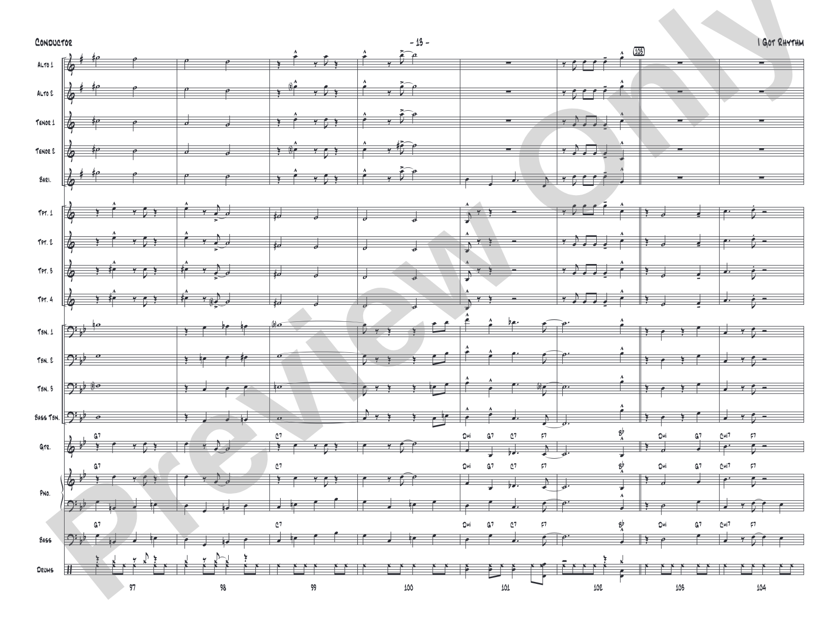 I Got Rhythm: Jazz Ensemble Conductor Score & Parts
