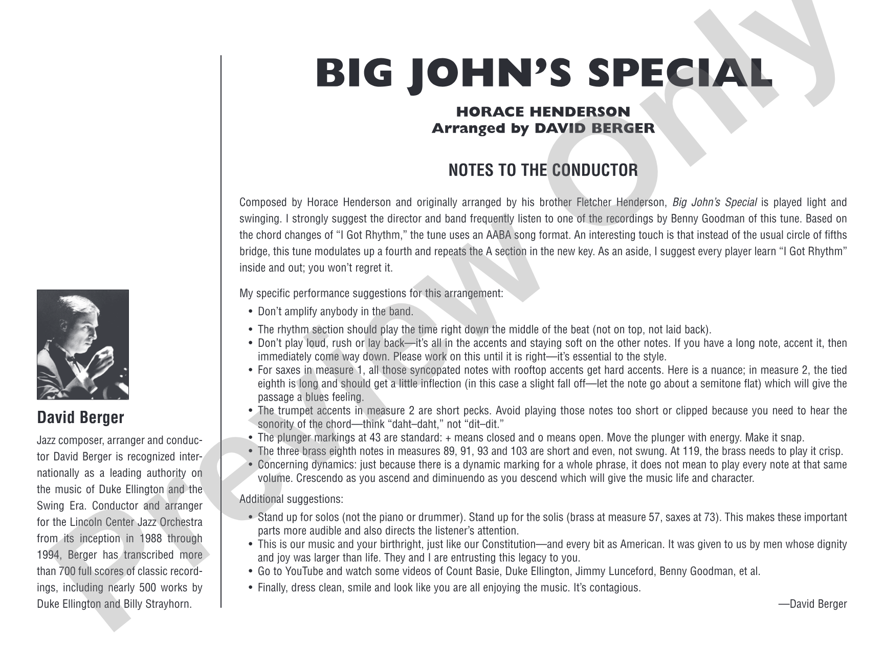 Big John's Special: Jazz Ensemble Conductor Score & Parts