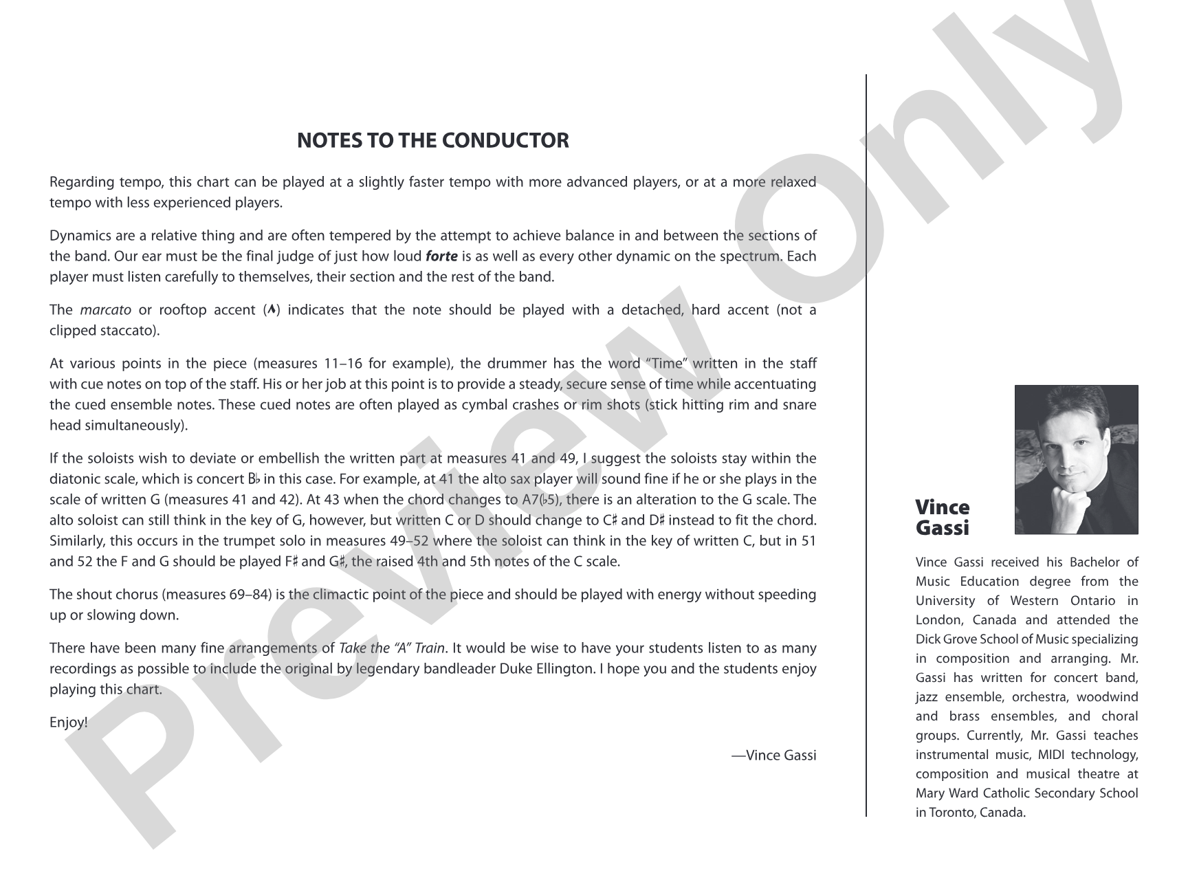 Take the "A" Train: Jazz Ensemble Conductor Score & Parts