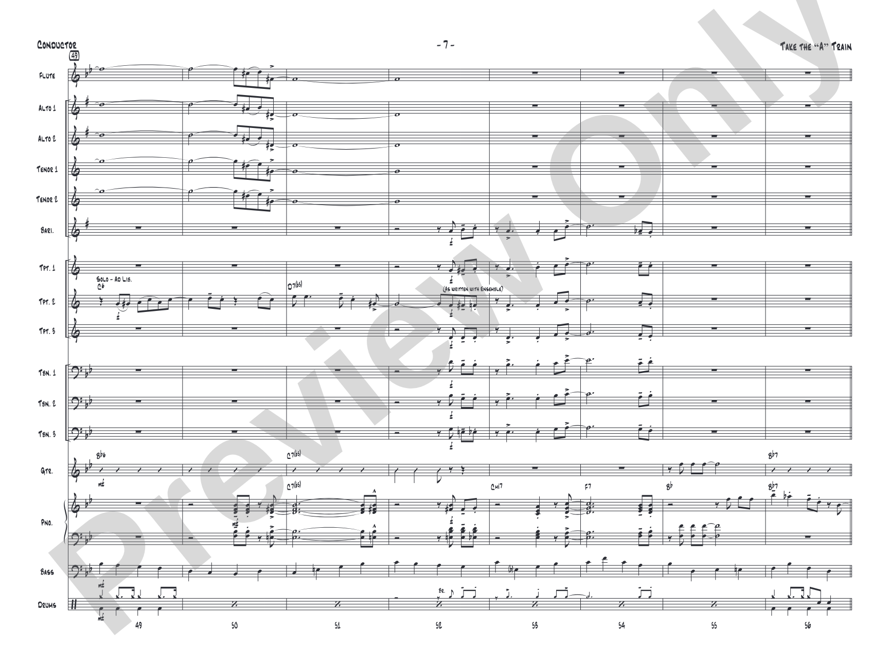 Take the "A" Train: Jazz Ensemble Conductor Score & Parts
