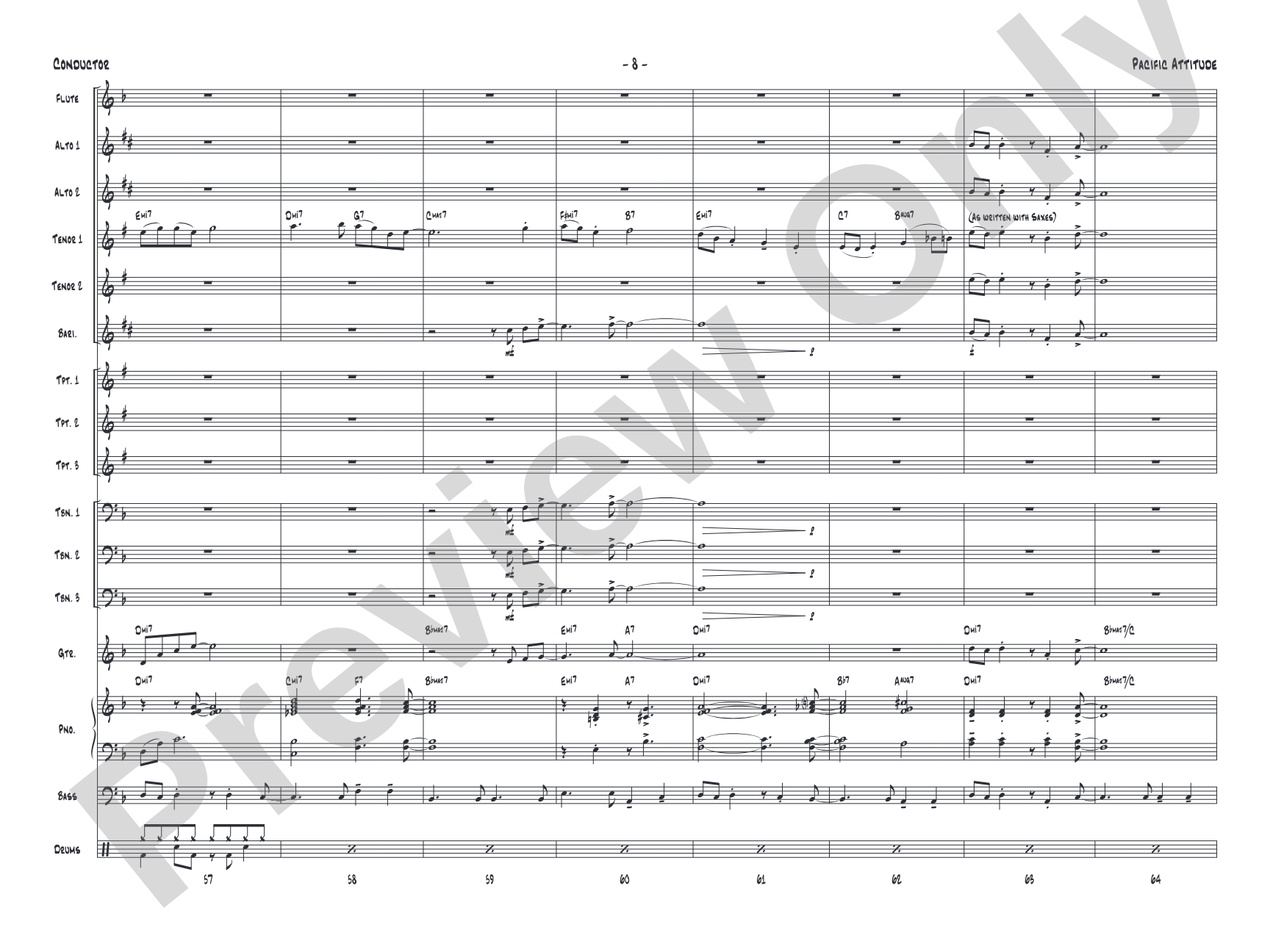Pacific Attitude: Jazz Ensemble Conductor Score & Parts