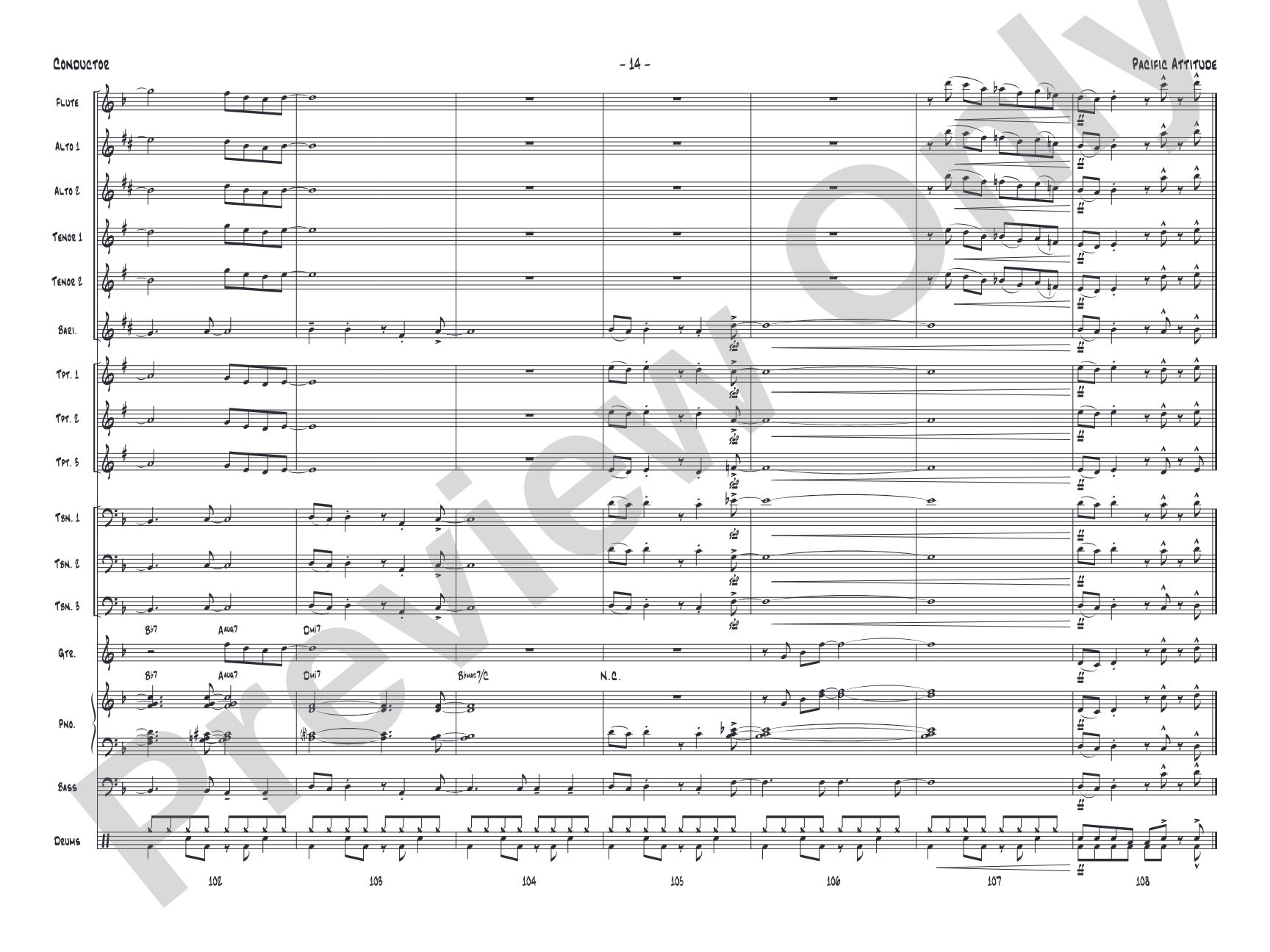 Pacific Attitude: Jazz Ensemble Conductor Score & Parts