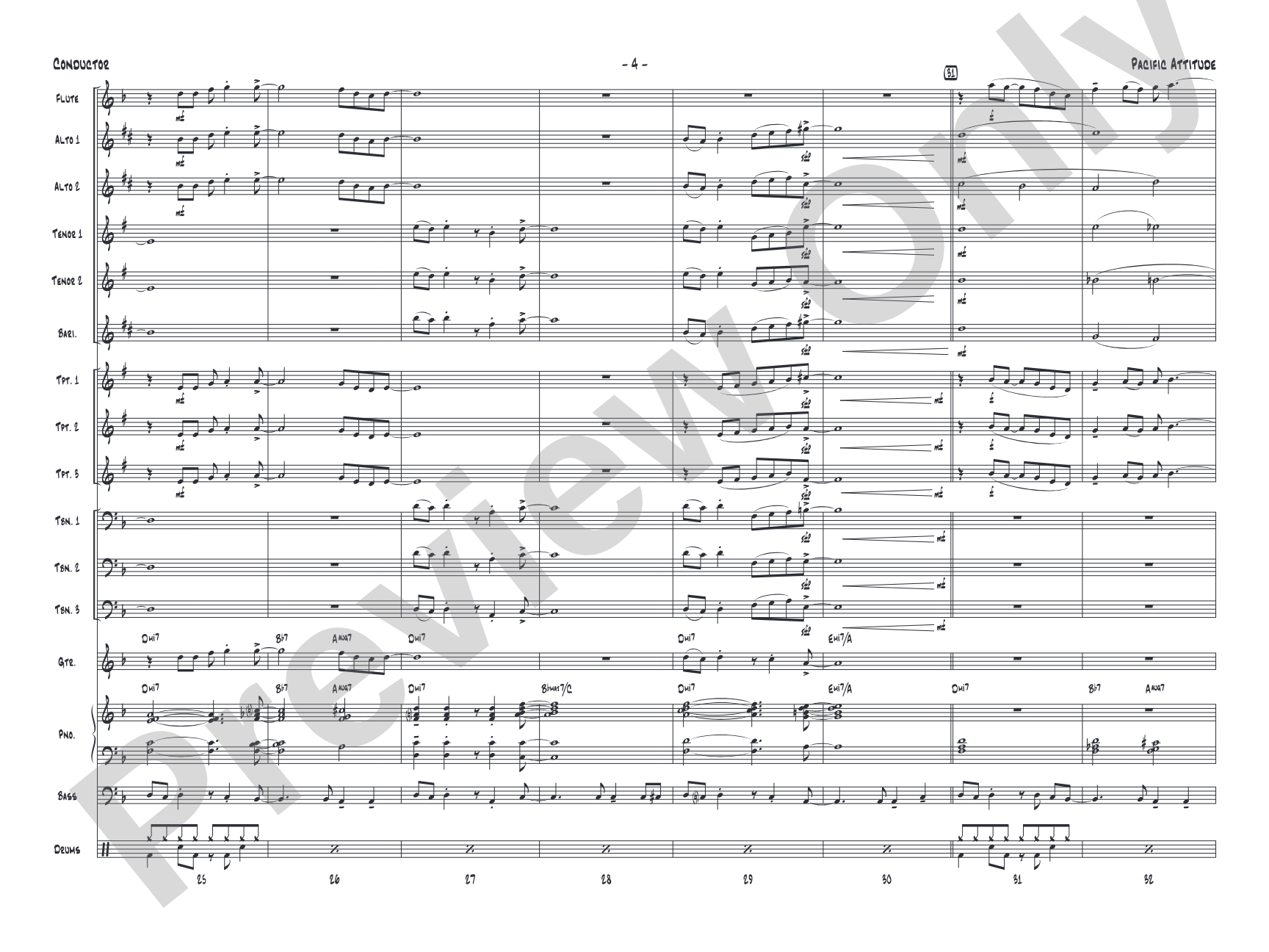 Pacific Attitude: Jazz Ensemble Conductor Score & Parts