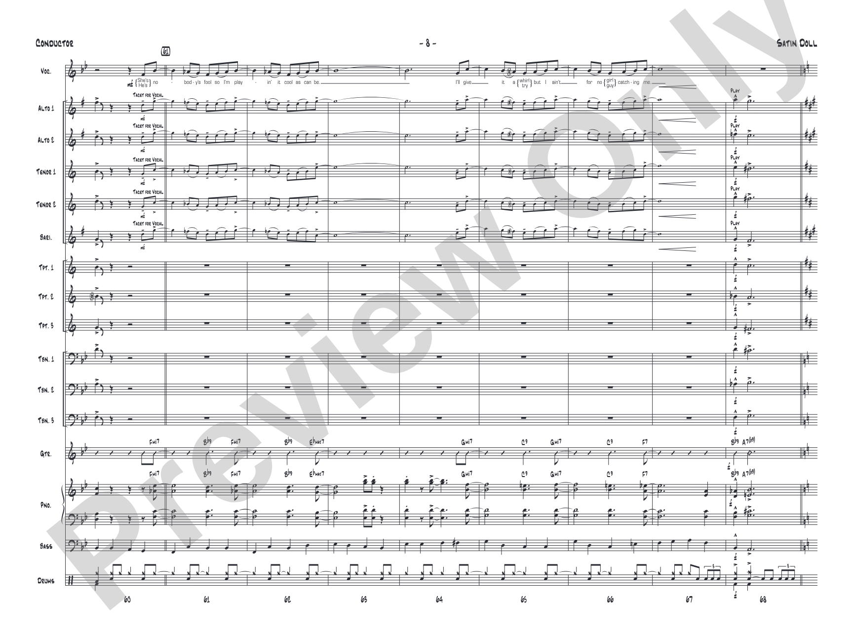 Satin Doll: Jazz Ensemble Conductor Score & Parts