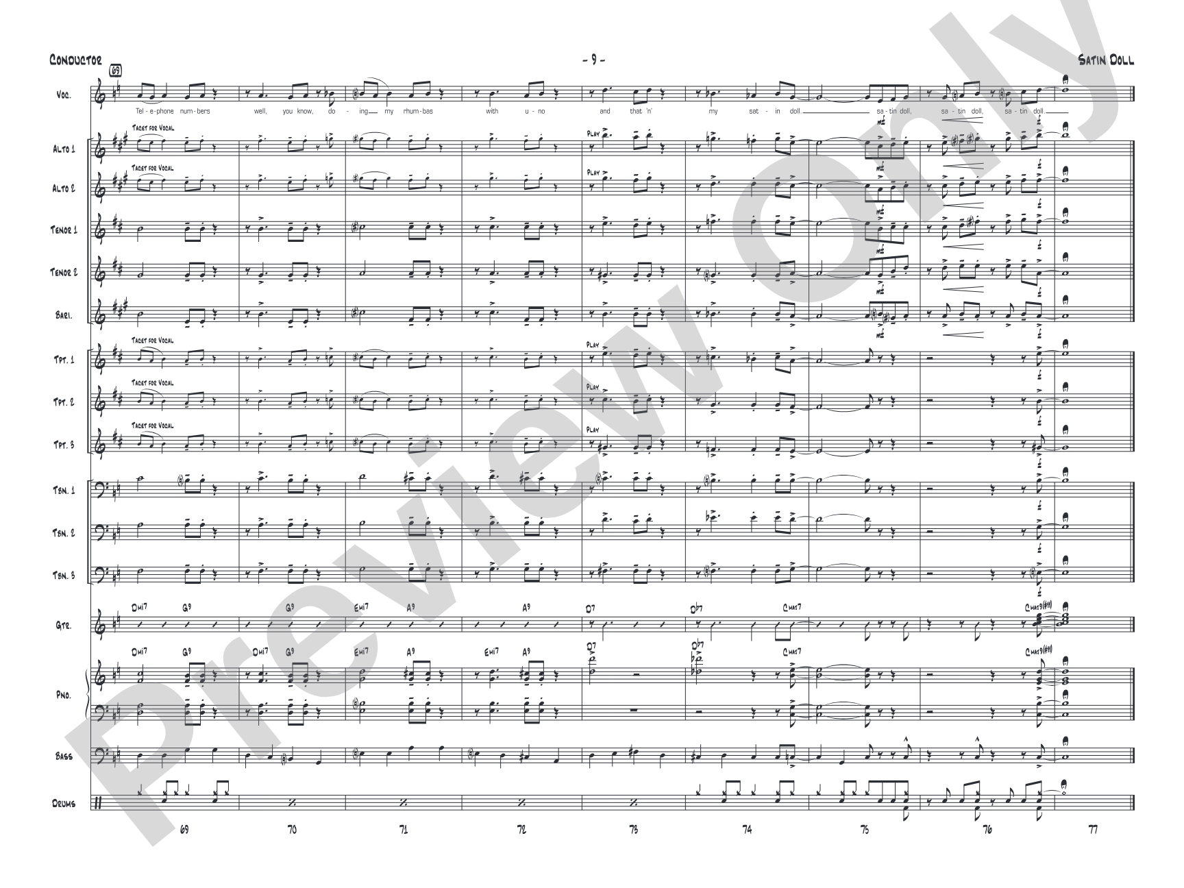 Satin Doll: Jazz Ensemble Conductor Score & Parts