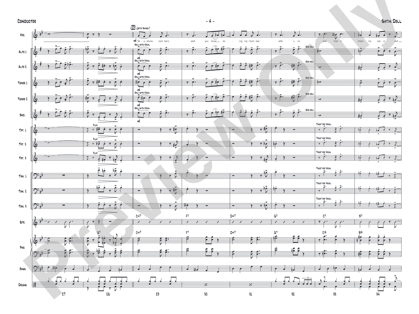 Satin Doll: Jazz Ensemble Conductor Score & Parts