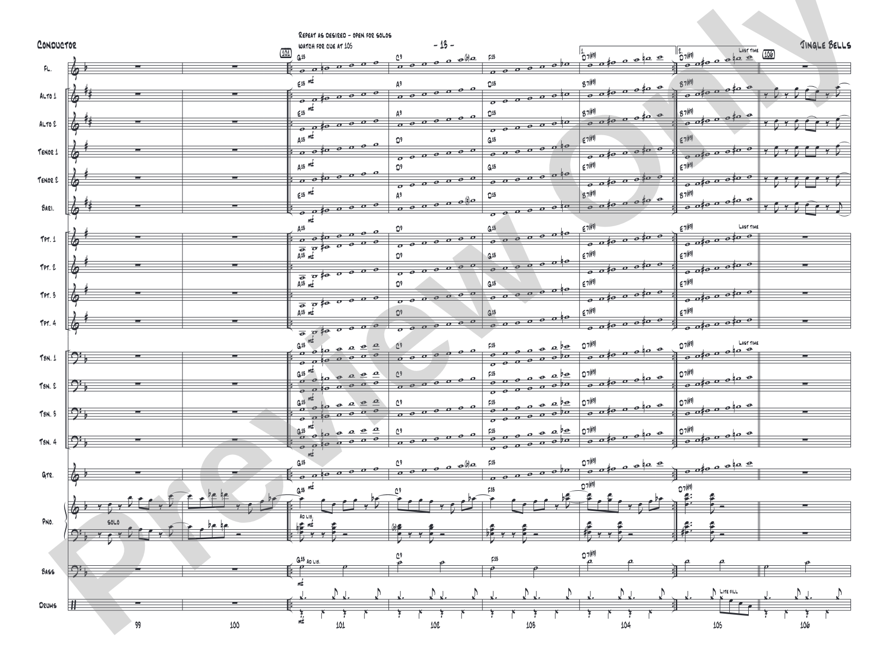 Jingle Bells: Jazz Ensemble Conductor Score & Parts