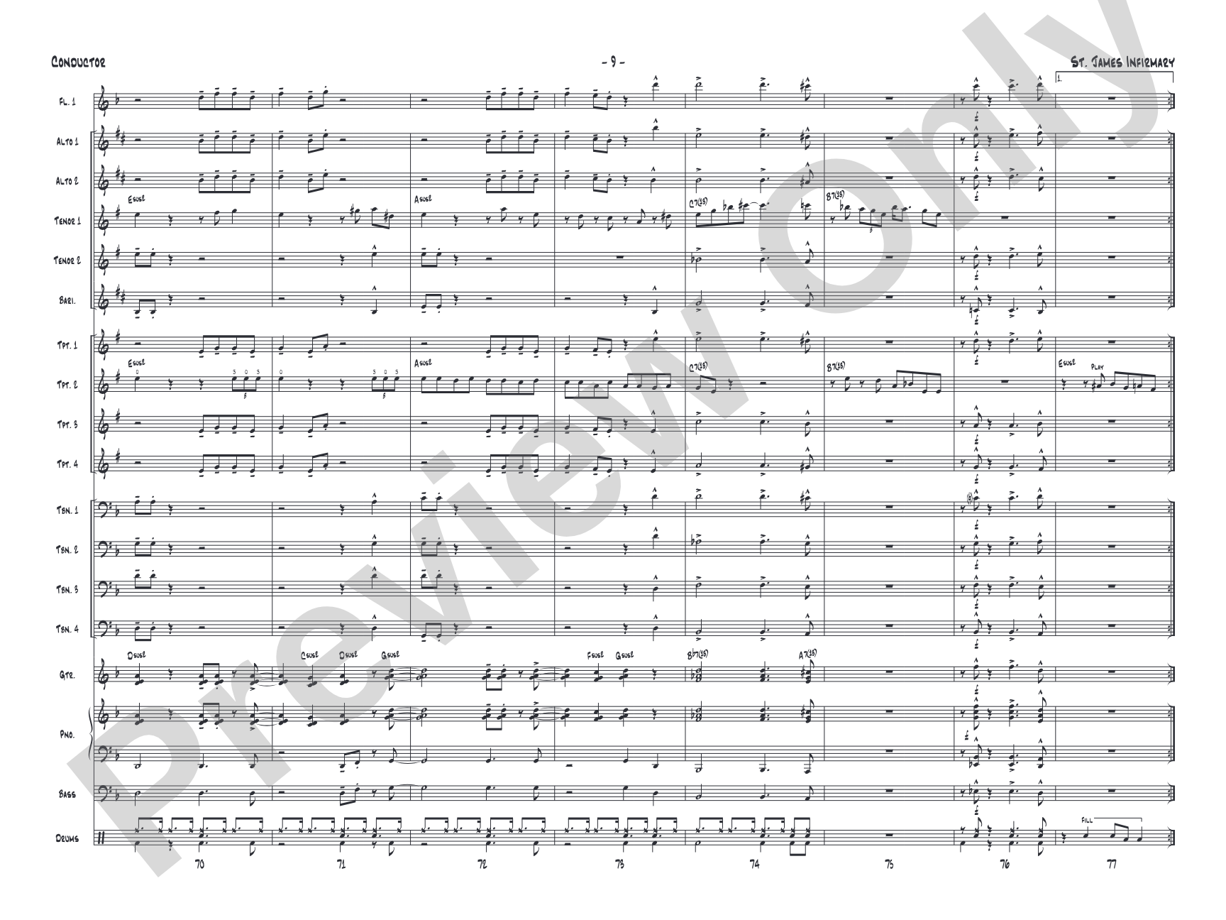 St. James Infirmary: Jazz Ensemble Conductor Score & Parts