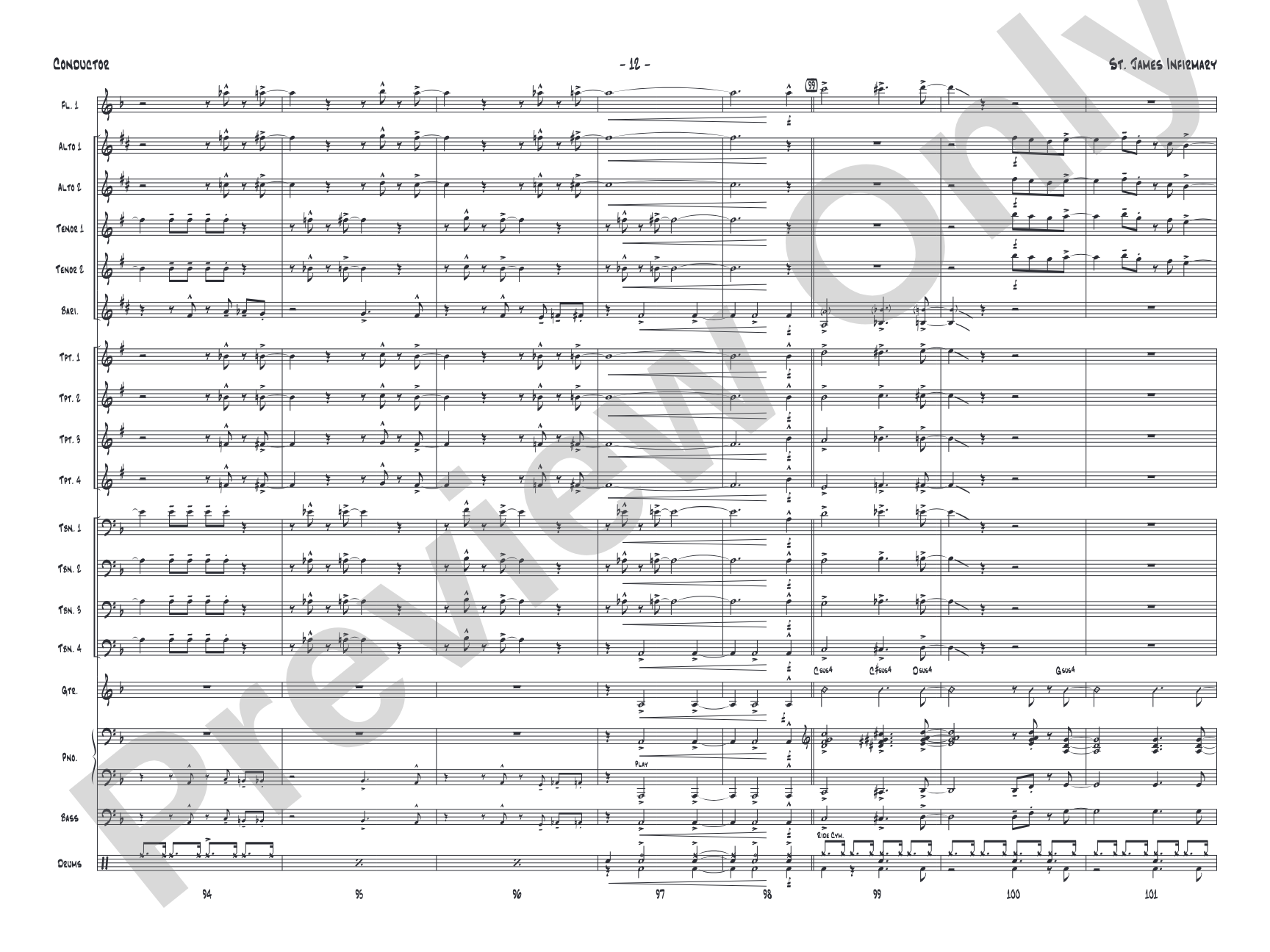 St. James Infirmary: Jazz Ensemble Conductor Score & Parts