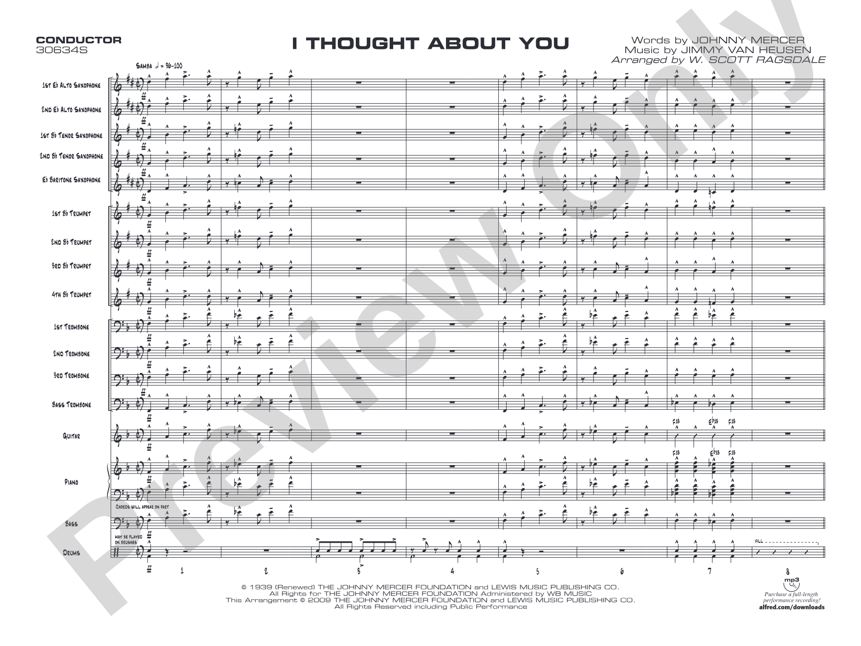 I Thought About You: Jazz Ensemble Conductor Score & Parts