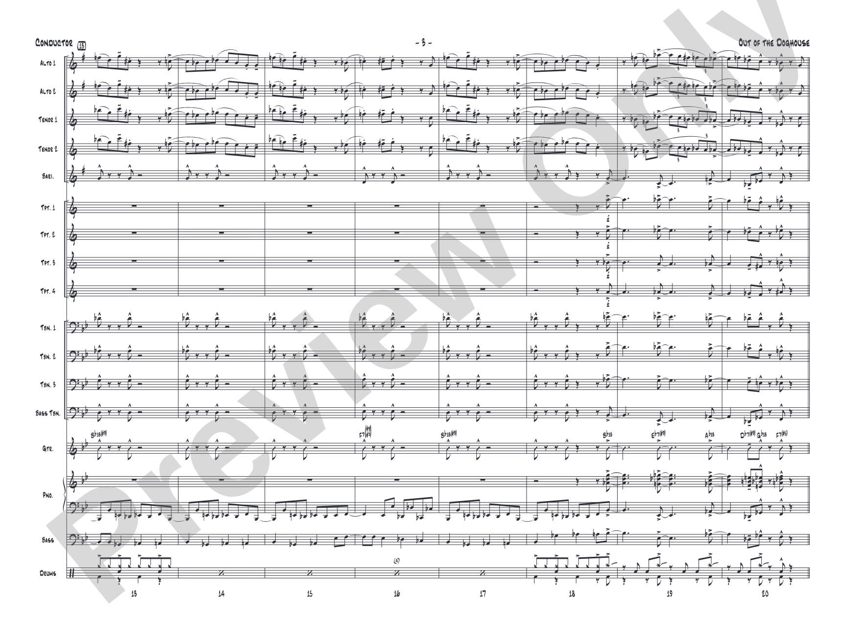 Out of the Doghouse: Jazz Ensemble Conductor Score & Parts