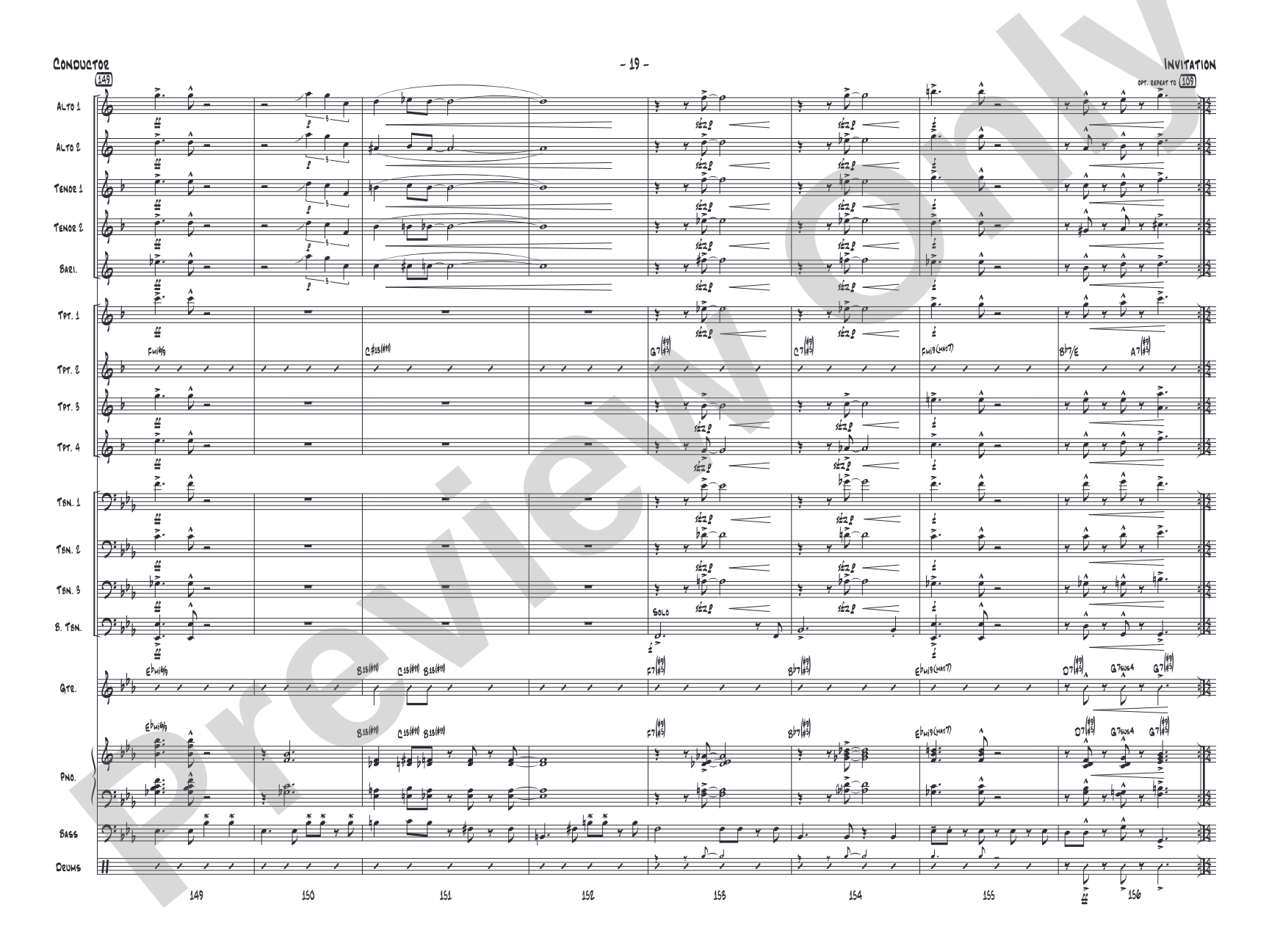 Invitation: Jazz Ensemble Conductor Score & Parts
