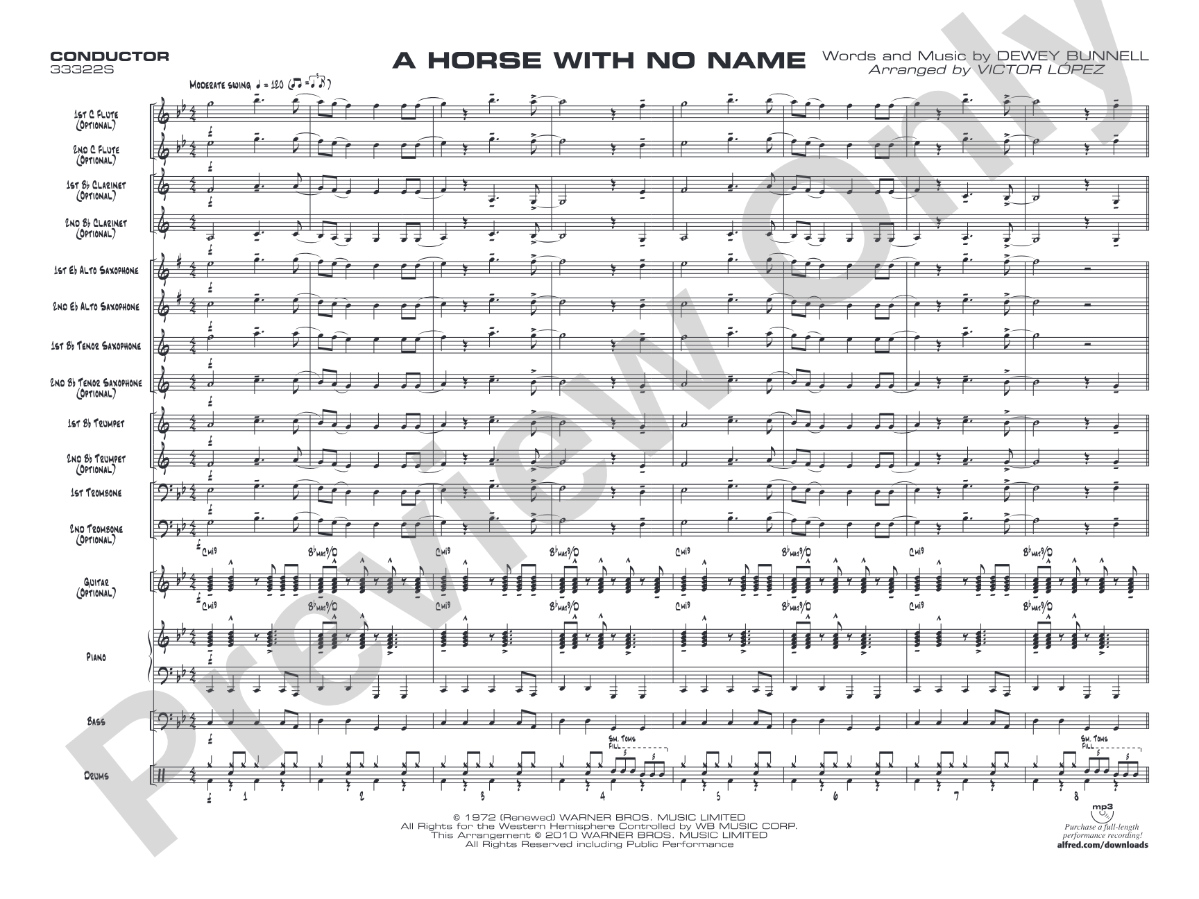 A Horse with No Name: Jazz Ensemble Conductor Score & Parts