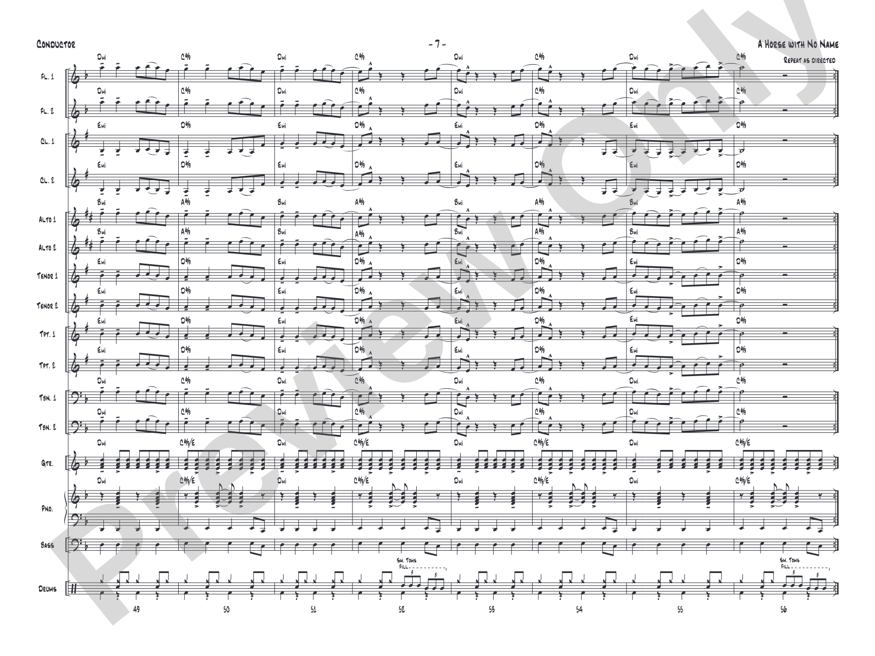 A Horse with No Name: Jazz Ensemble Conductor Score & Parts
