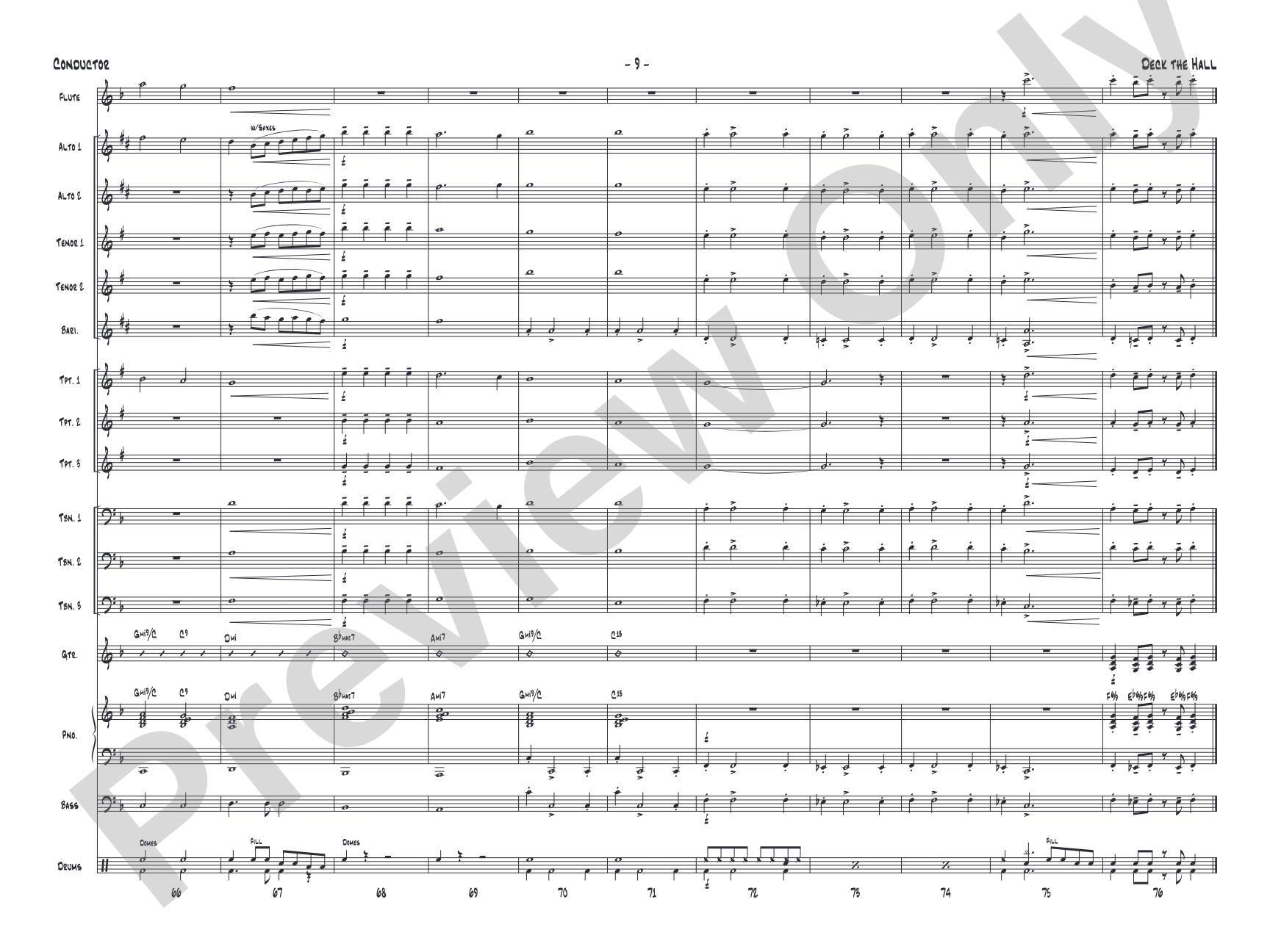 Deck the Hall: Jazz Ensemble Conductor Score & Parts