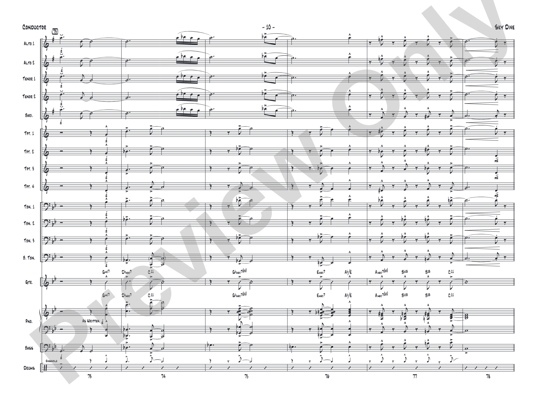 Sky Dive: Jazz Ensemble Conductor Score & Parts