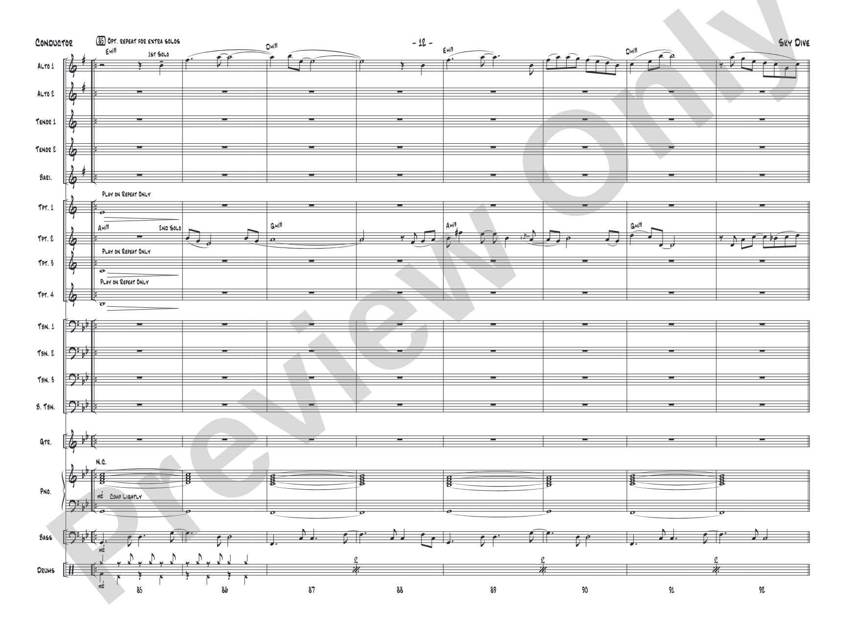 Sky Dive: Jazz Ensemble Conductor Score & Parts