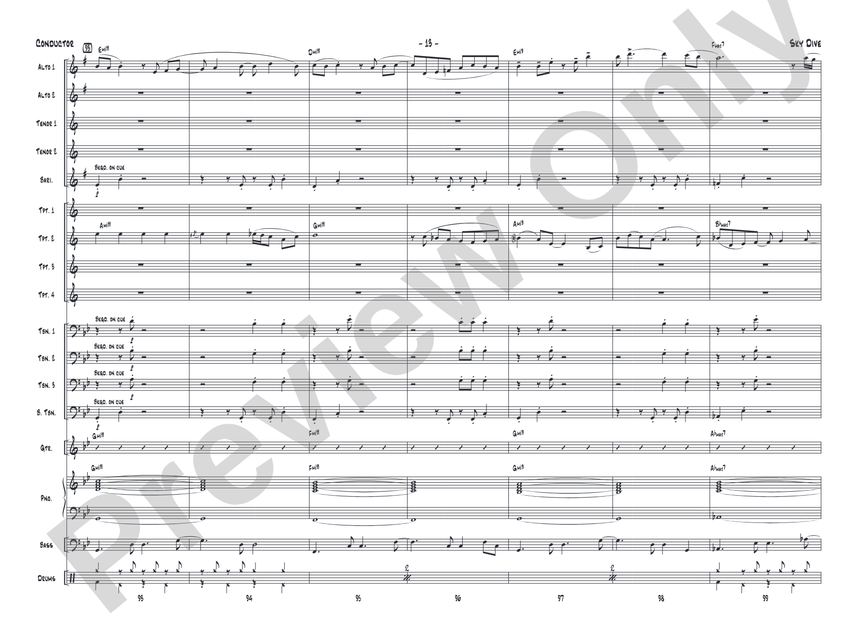 Sky Dive: Jazz Ensemble Conductor Score & Parts