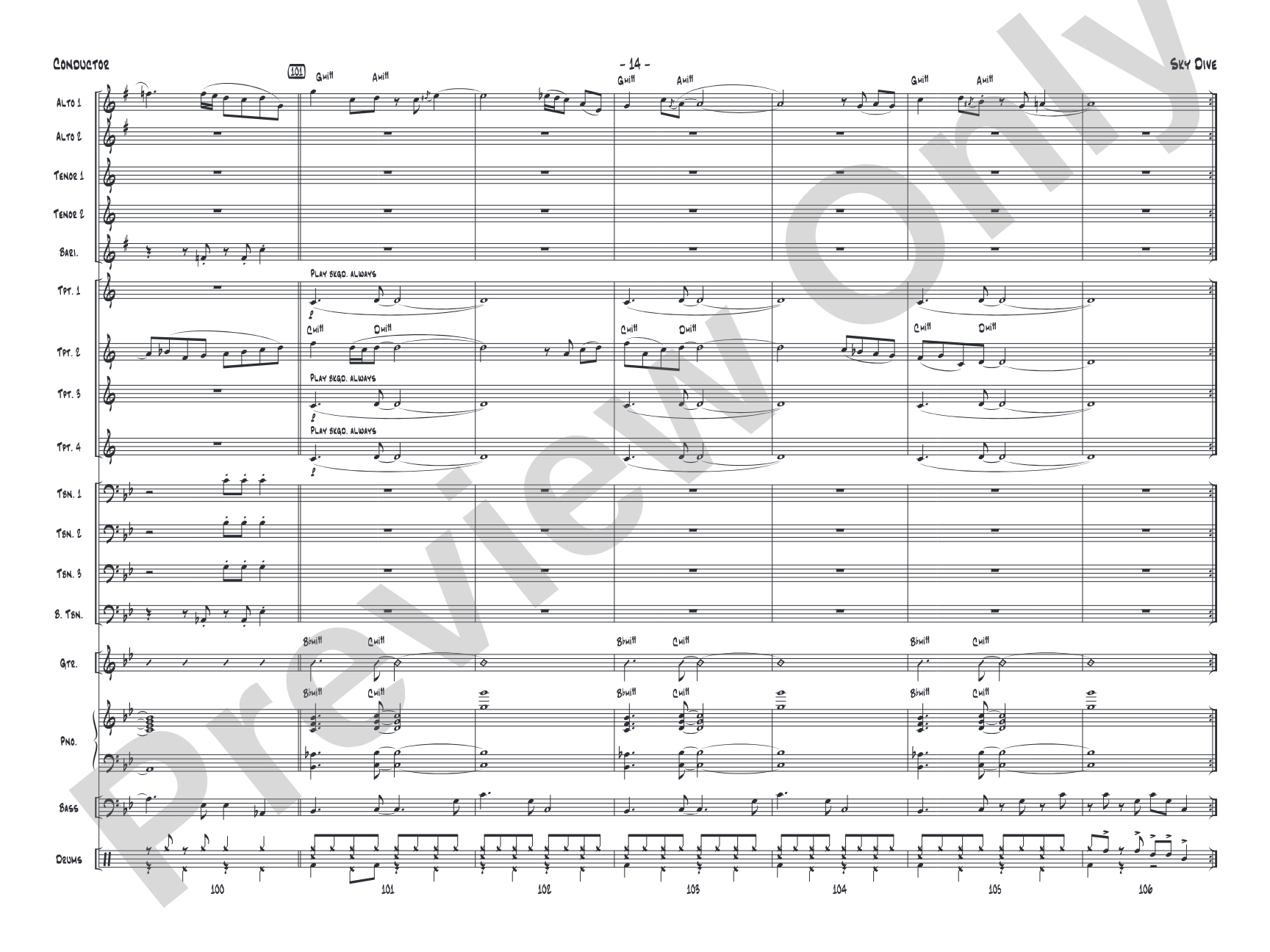 Sky Dive: Jazz Ensemble Conductor Score & Parts