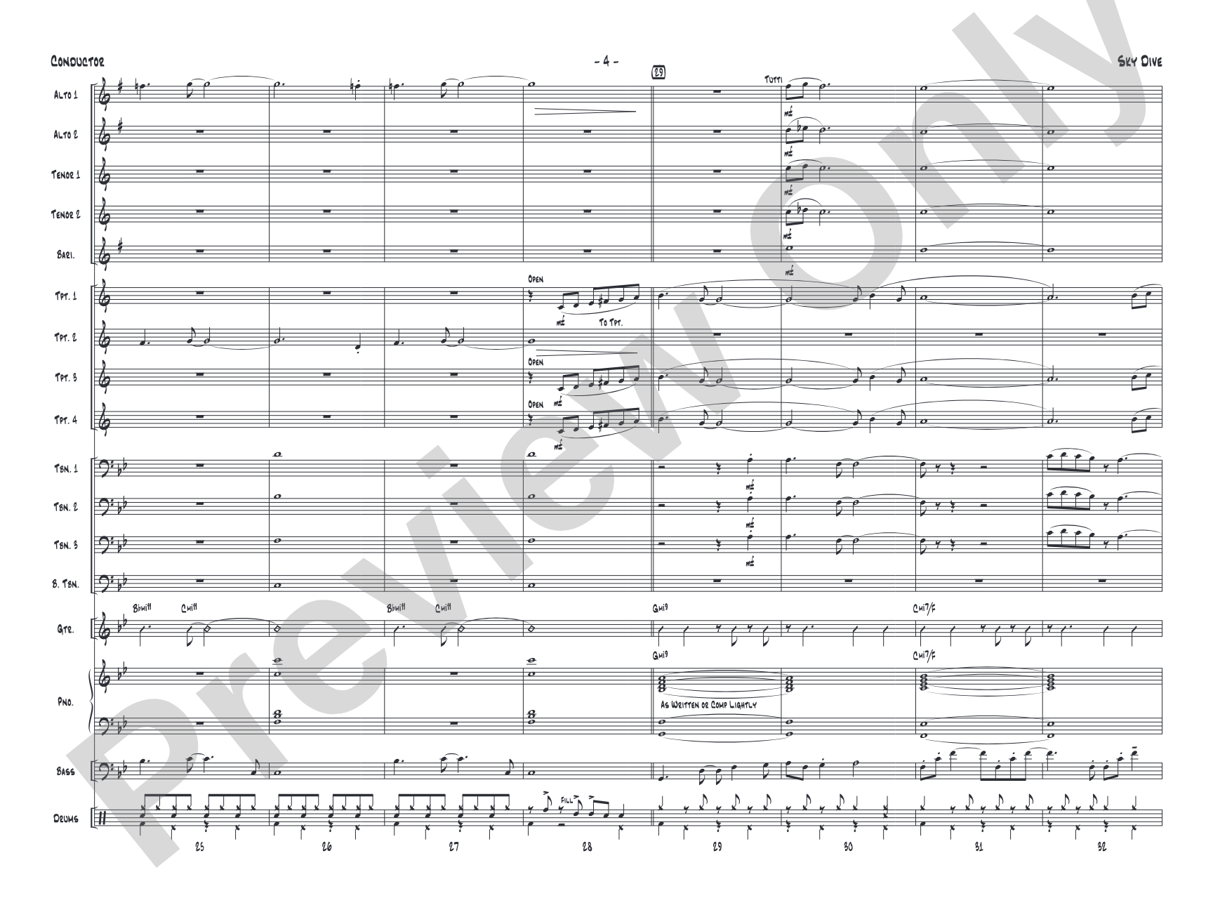 Sky Dive: Jazz Ensemble Conductor Score & Parts