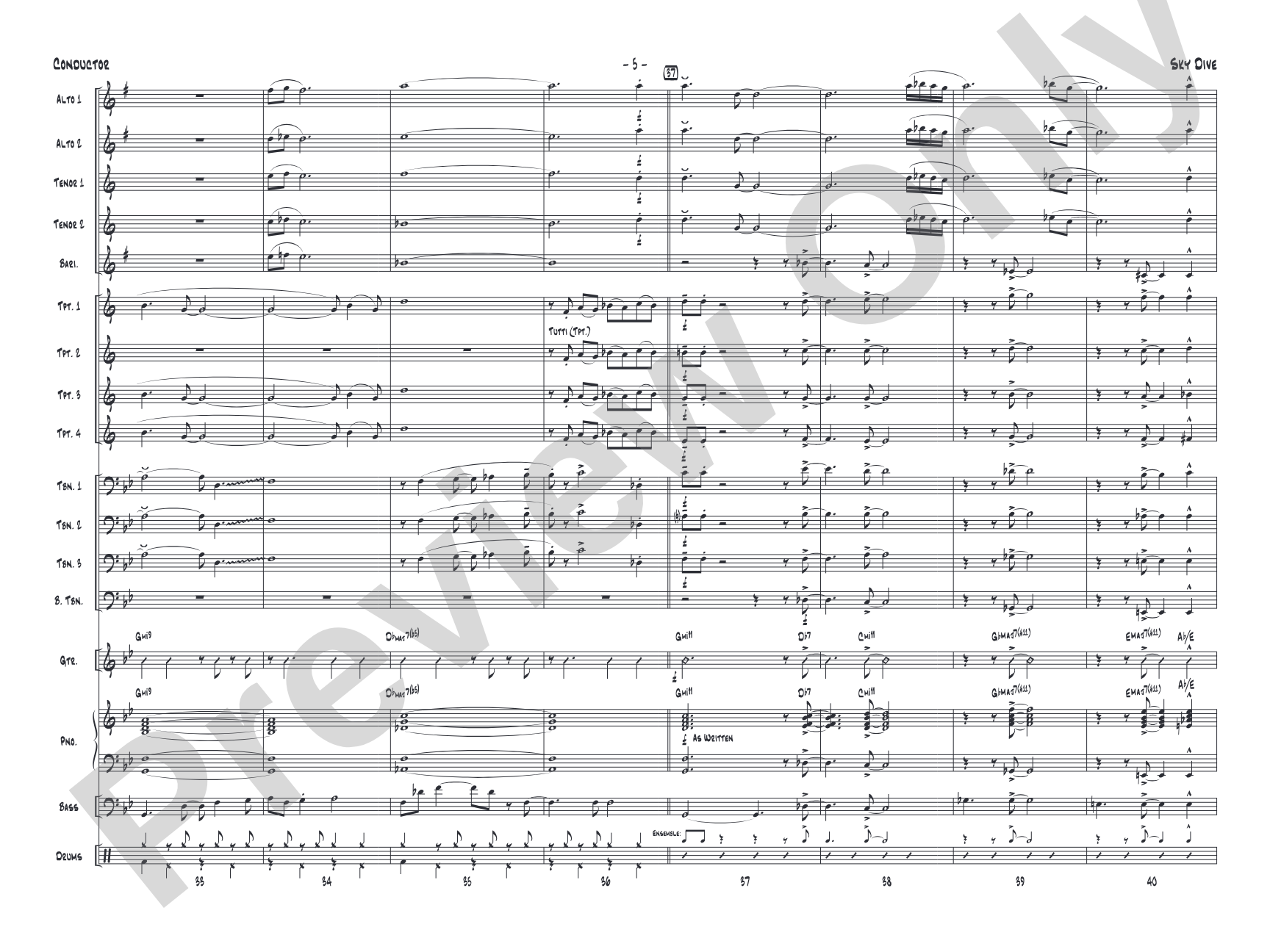 Sky Dive: Jazz Ensemble Conductor Score & Parts