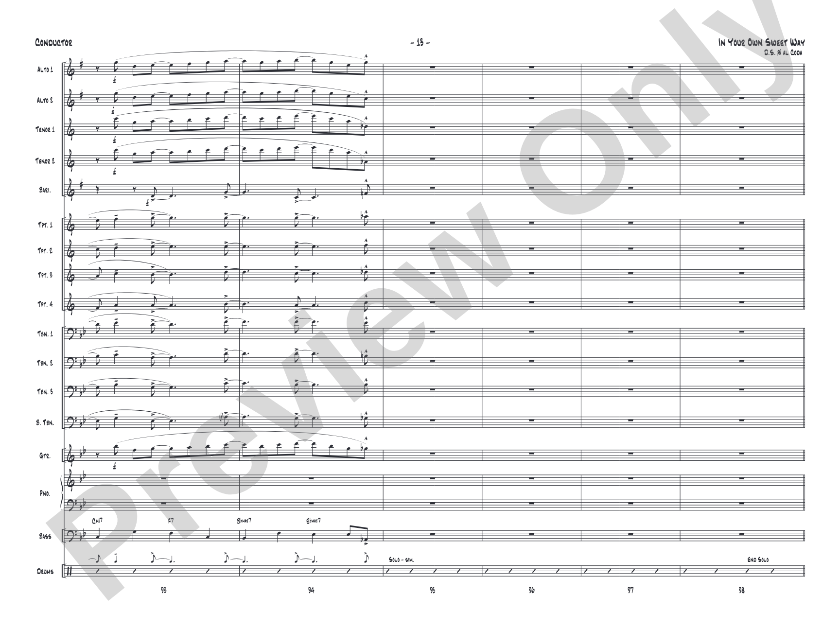 In Your Own Sweet Way: Jazz Ensemble Conductor Score & Parts