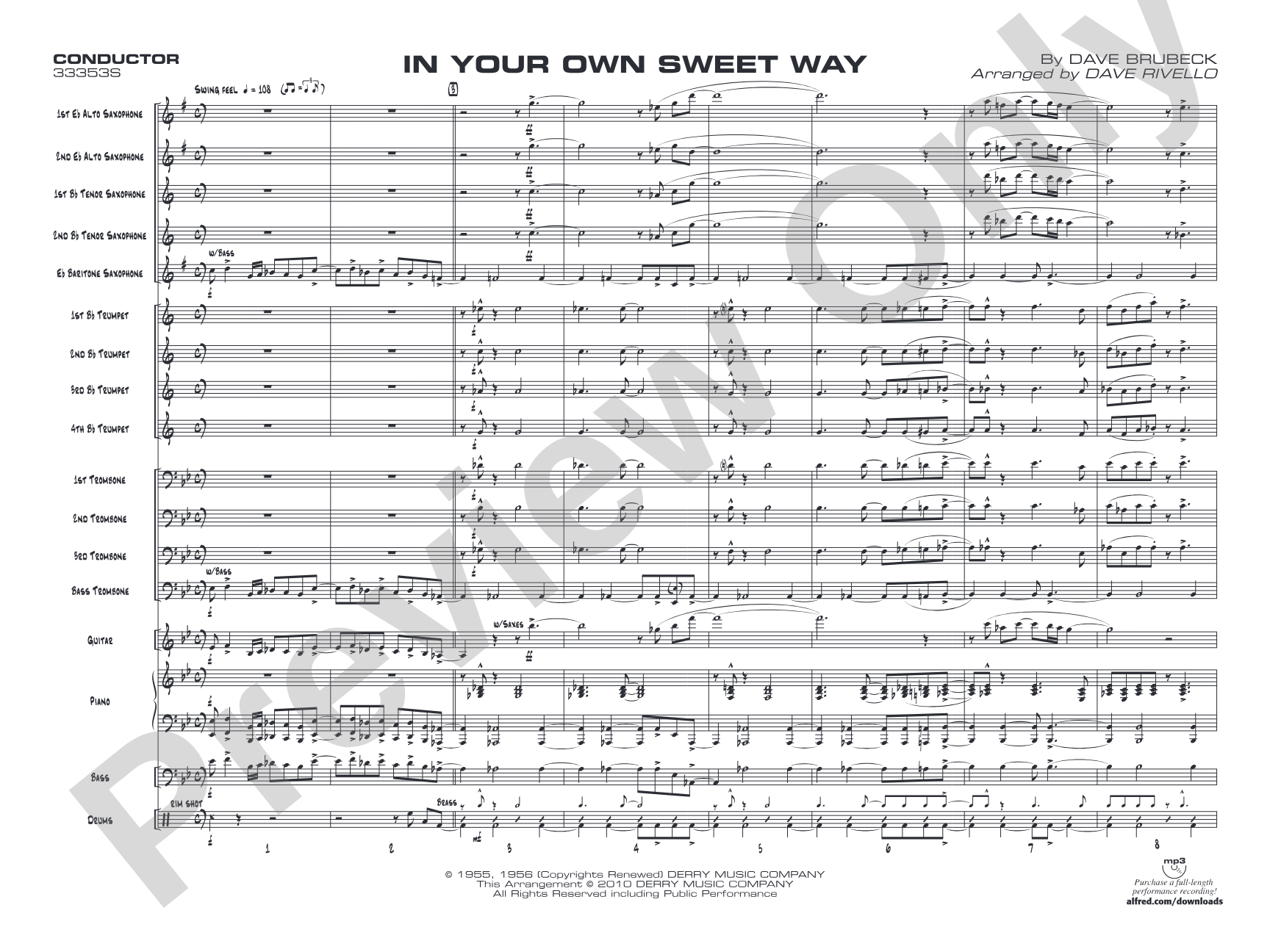 In Your Own Sweet Way: Jazz Ensemble Conductor Score & Parts