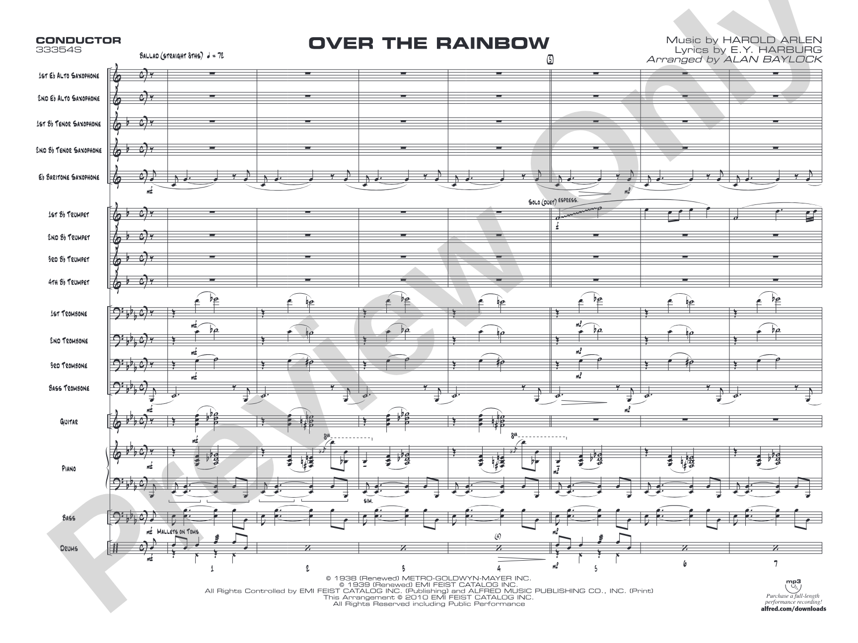 Over the Rainbow: Jazz Ensemble Conductor Score & Parts
